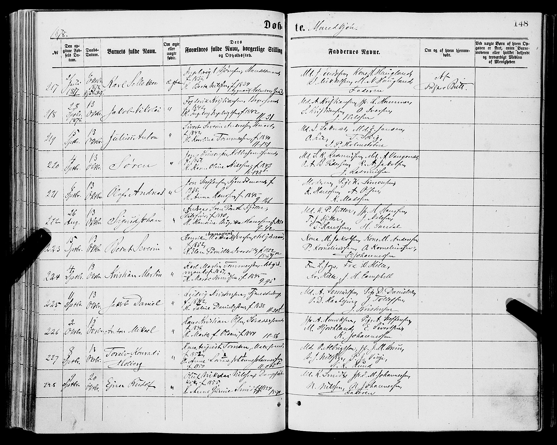 Domkirken sokneprestembete, AV/SAB-A-74801/H/Haa/L0022: Parish register (official) no. B 5, 1872-1878, p. 148