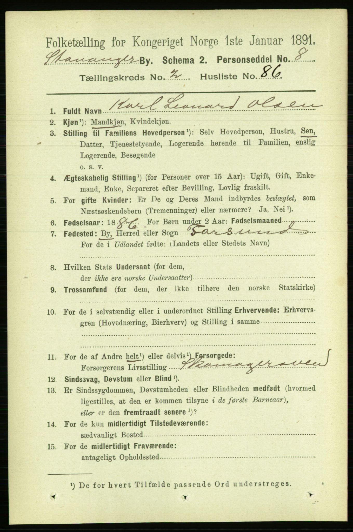 RA, 1891 census for 1103 Stavanger, 1891, p. 6674