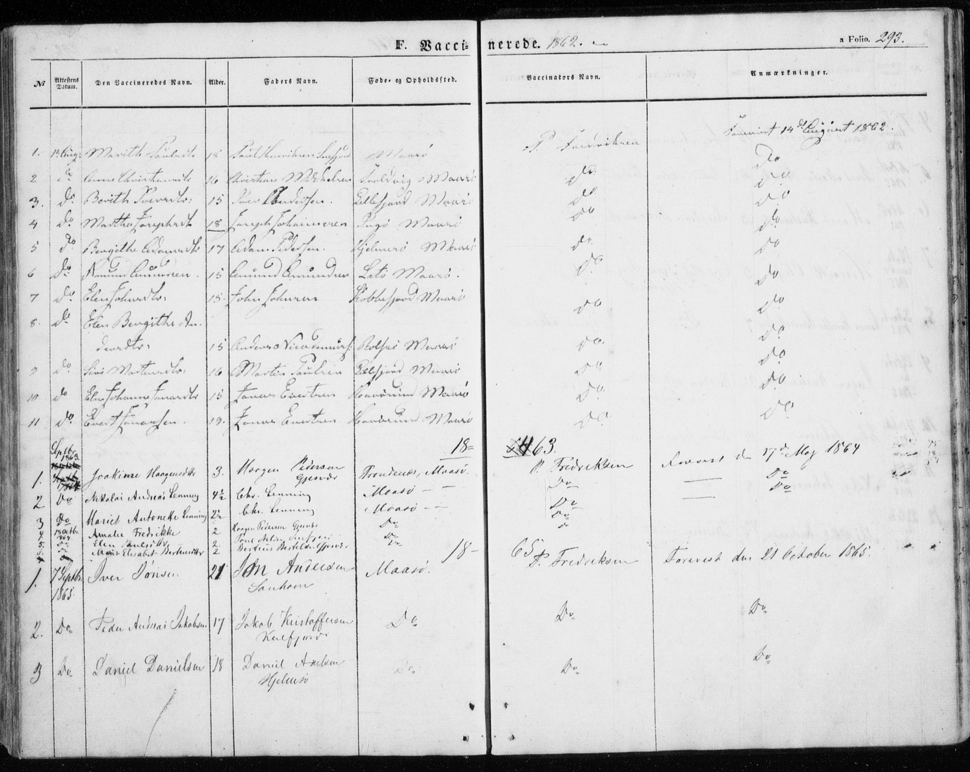 Måsøy sokneprestkontor, SATØ/S-1348/H/Ha/L0002kirke: Parish register (official) no. 2, 1852-1865, p. 293