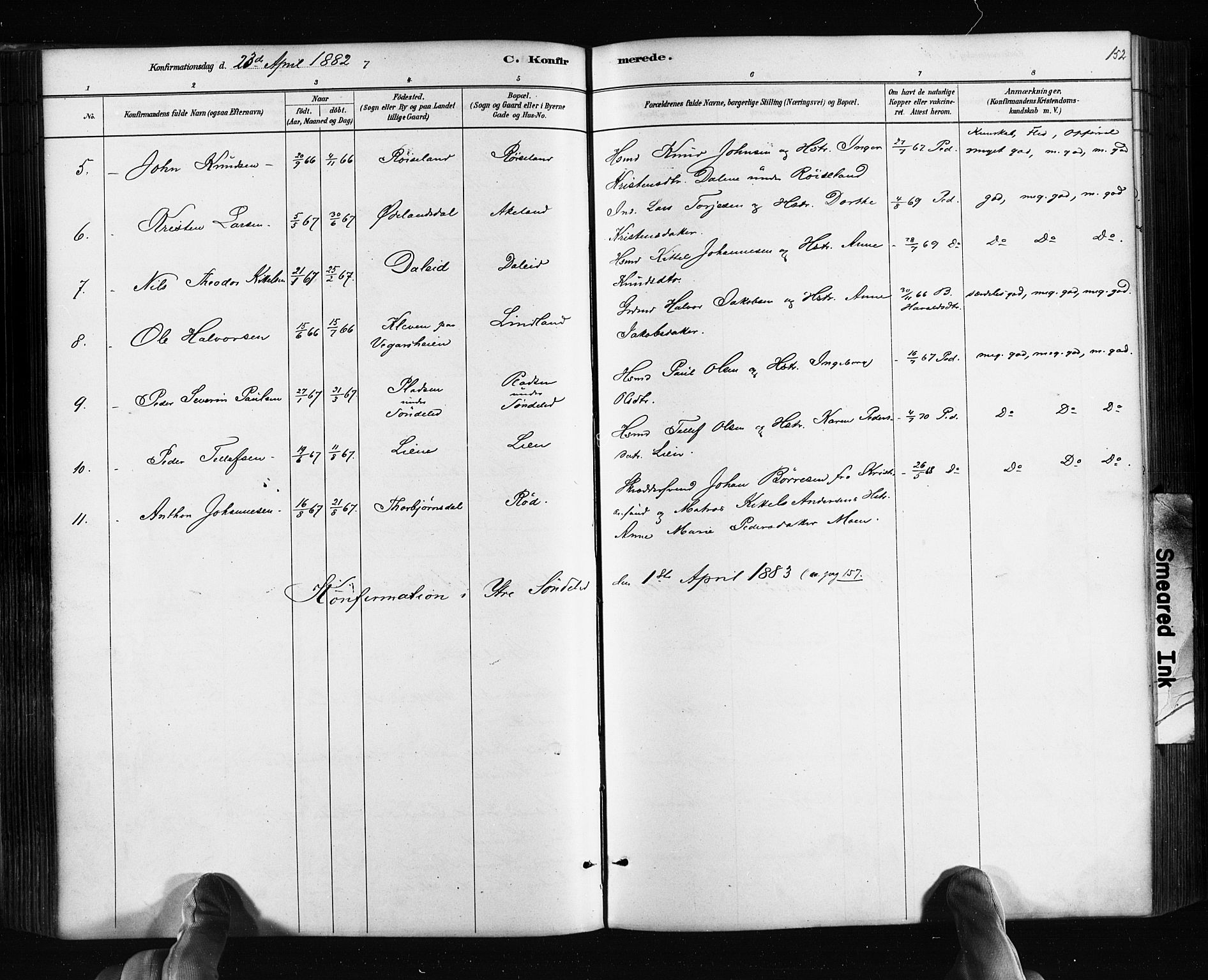 Søndeled sokneprestkontor, SAK/1111-0038/F/Fa/L0004: Parish register (official) no. A 4, 1880-1889, p. 152