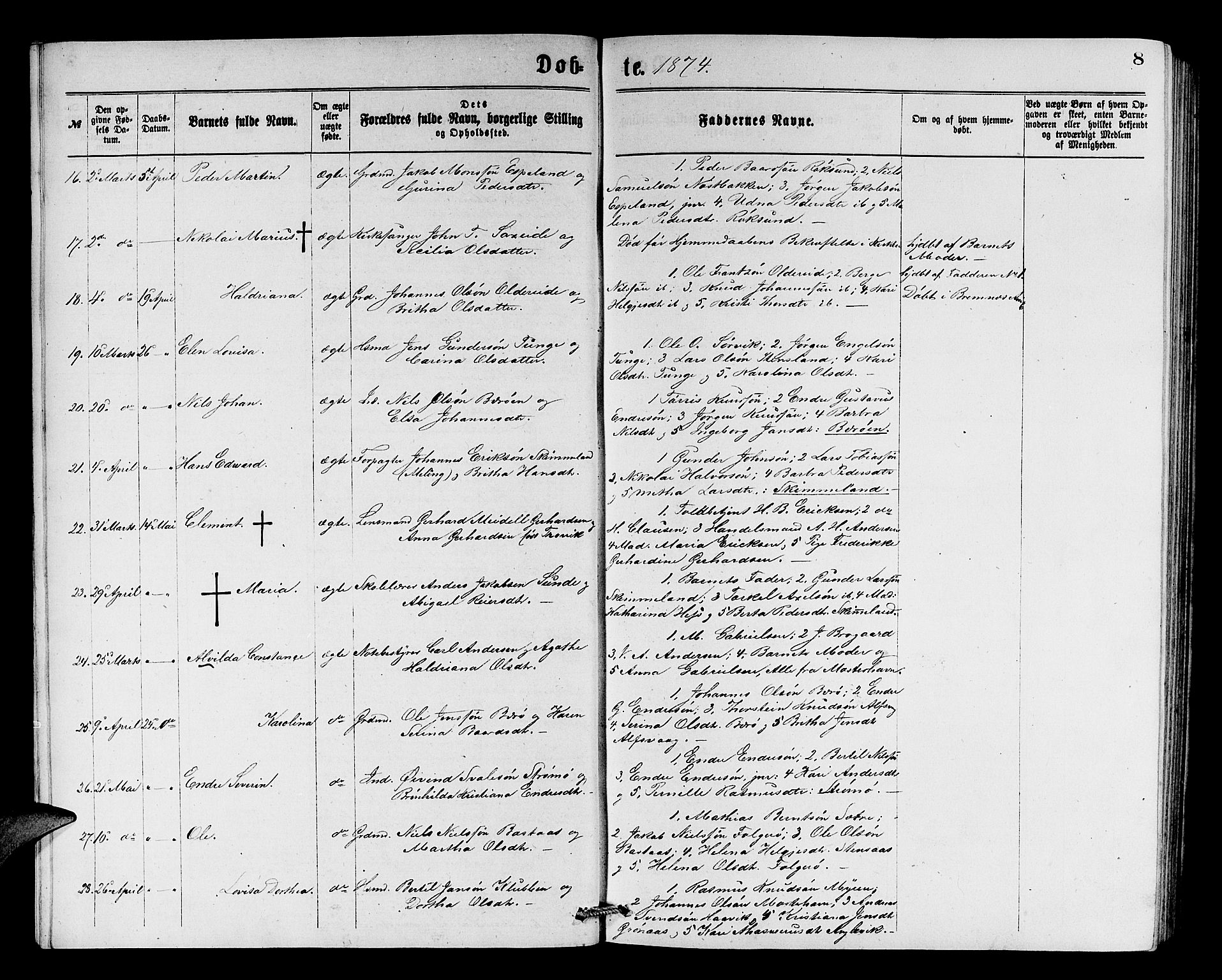 Finnås sokneprestembete, SAB/A-99925/H/Ha/Hab/Haba/L0002: Parish register (copy) no. A 2, 1873-1882, p. 8