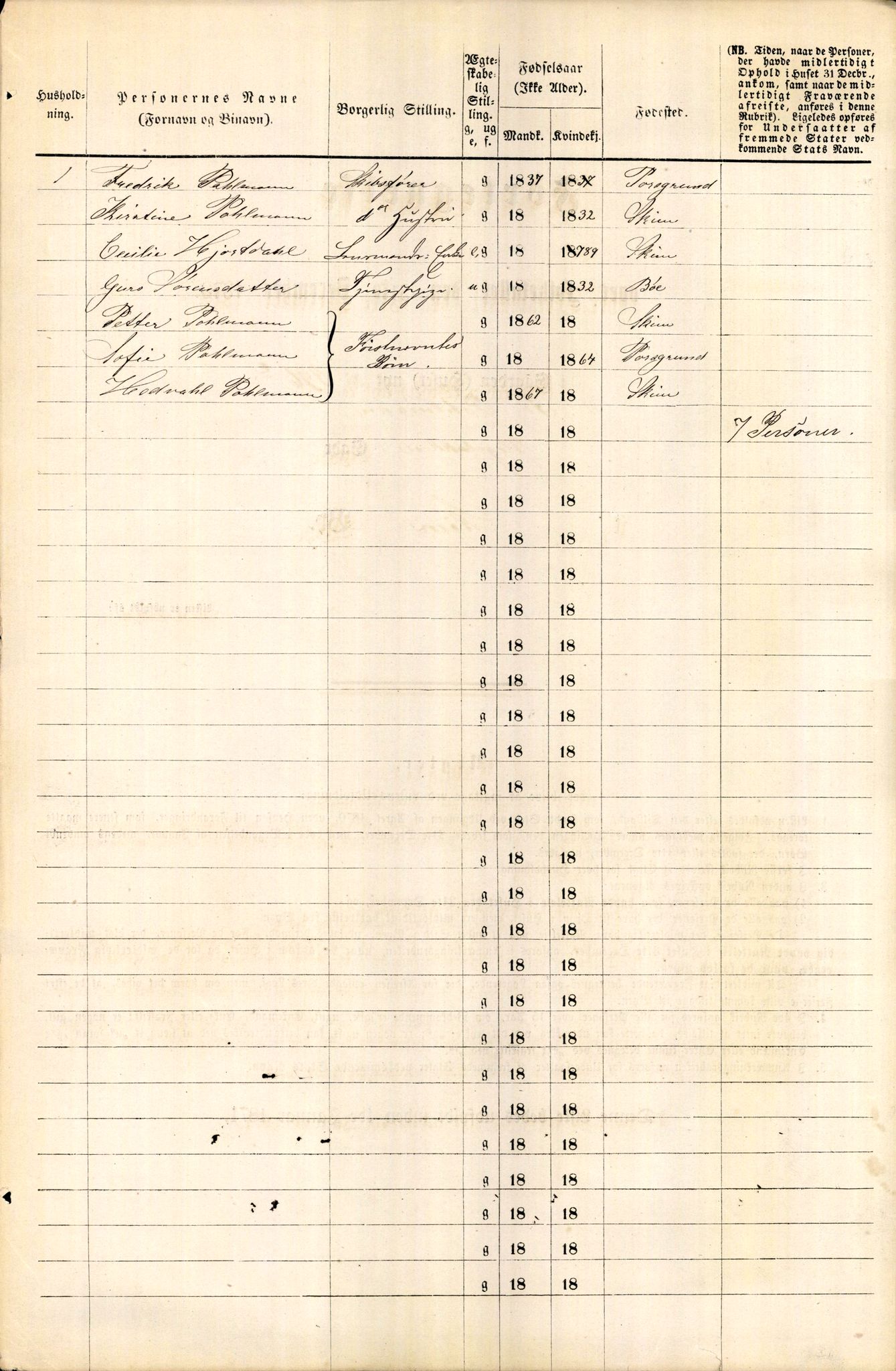 RA, 1870 census for 0806 Skien, 1870, p. 1108