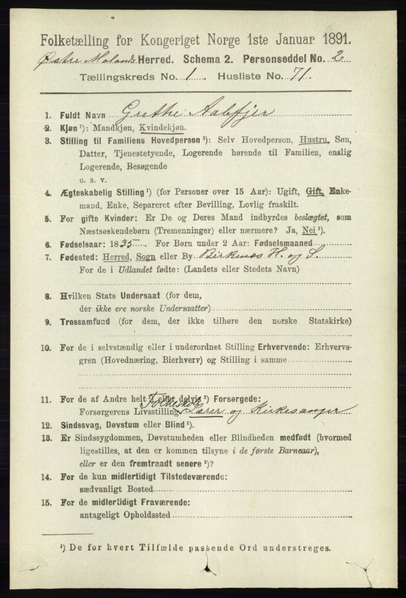 RA, 1891 census for 0918 Austre Moland, 1891, p. 557