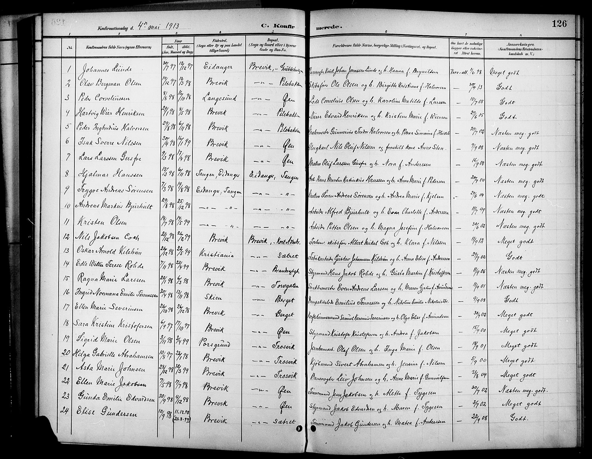 Brevik kirkebøker, SAKO/A-255/G/Ga/L0005: Parish register (copy) no. 5, 1901-1924, p. 126