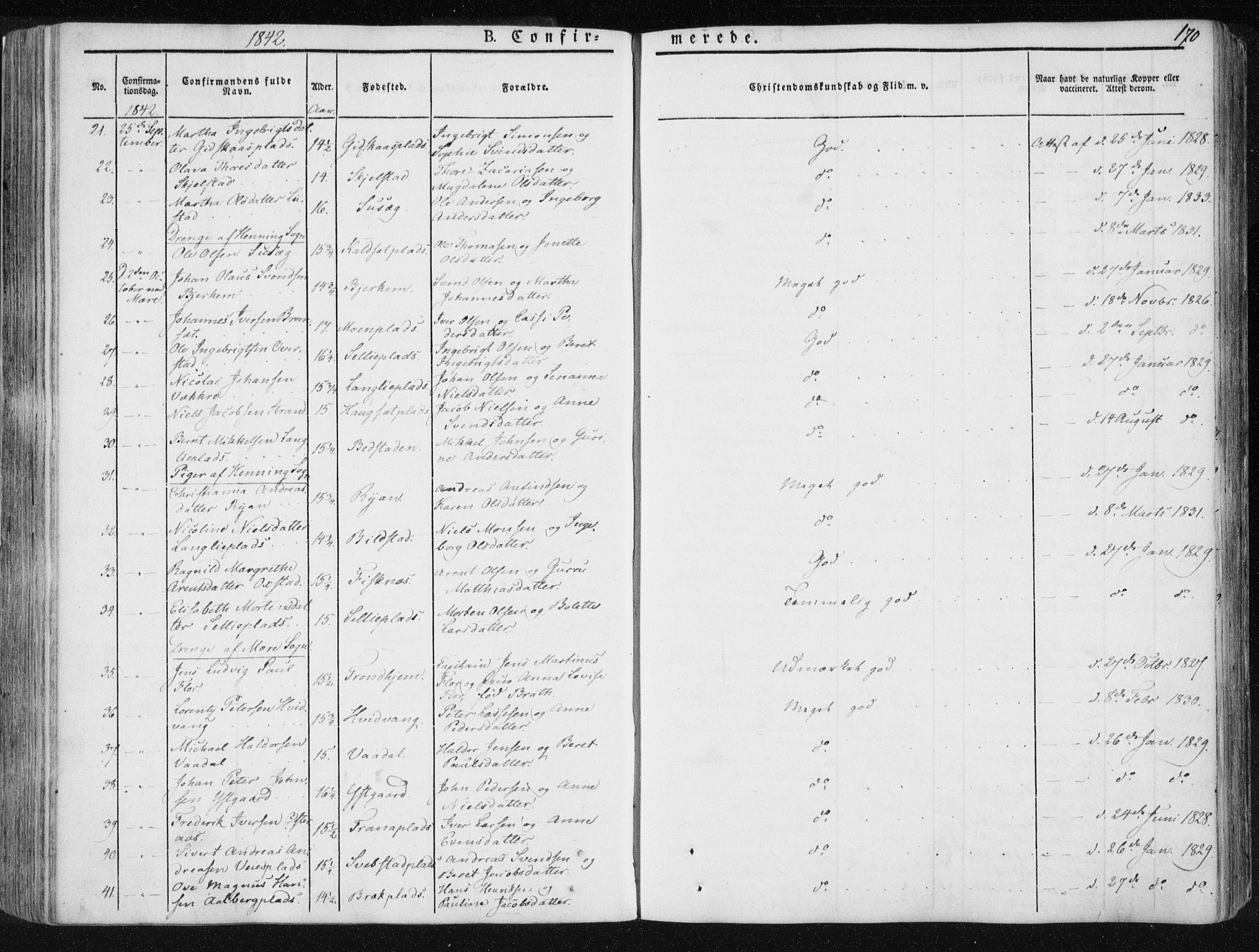 Ministerialprotokoller, klokkerbøker og fødselsregistre - Nord-Trøndelag, SAT/A-1458/735/L0339: Parish register (official) no. 735A06 /1, 1836-1848, p. 170