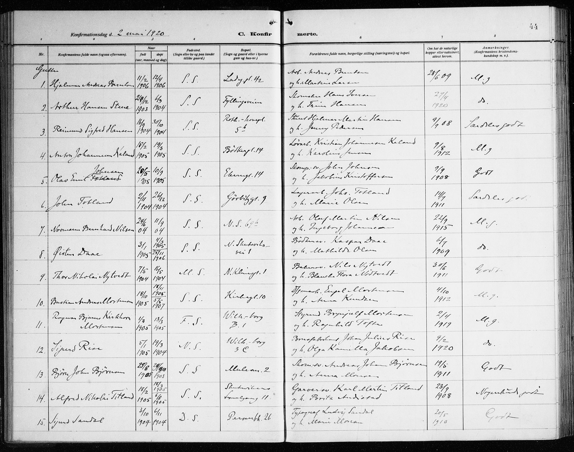 Sandviken Sokneprestembete, SAB/A-77601/H/Ha/L0012: Parish register (official) no. C 3, 1918-1926, p. 44