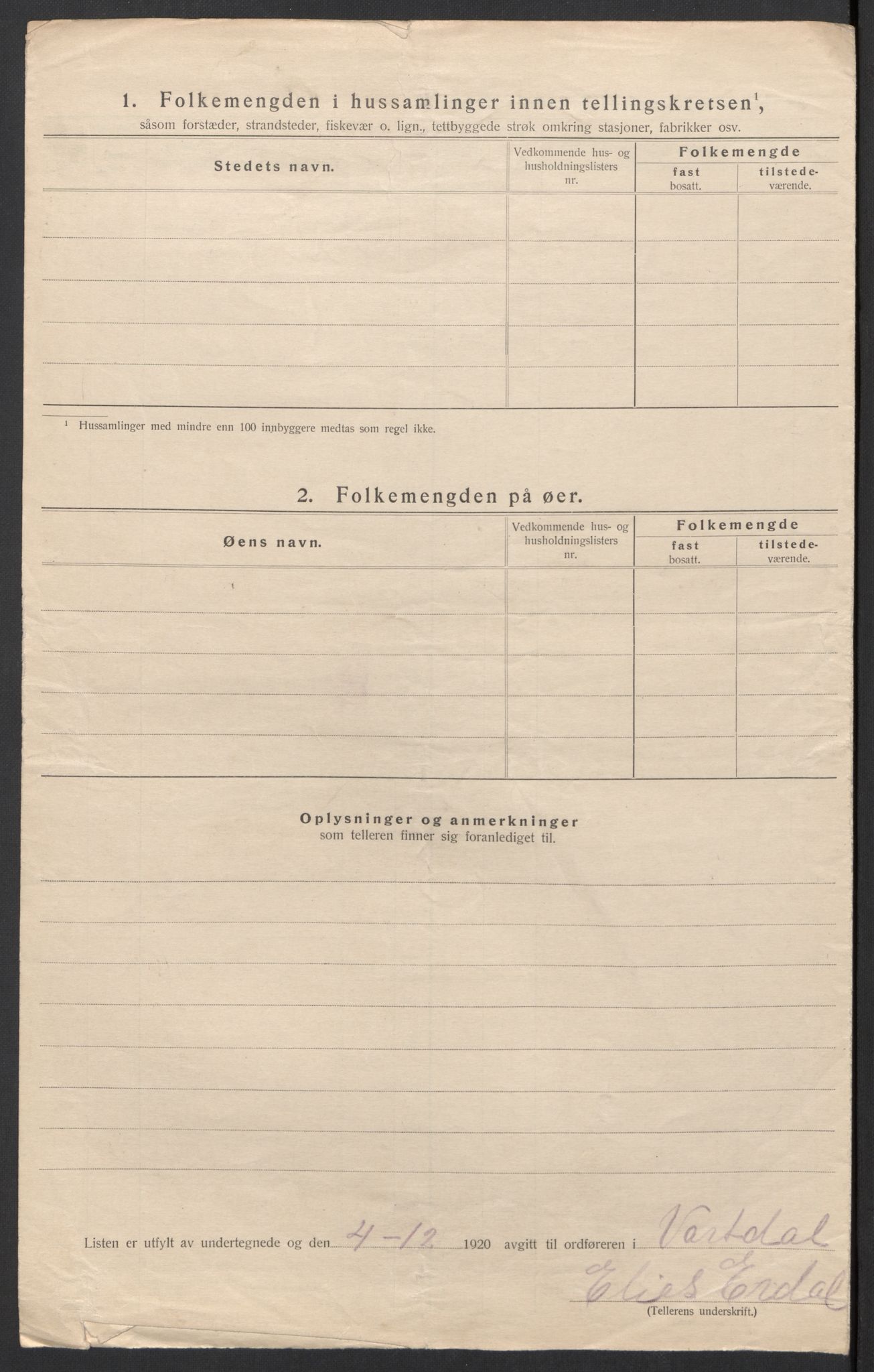 SAT, 1920 census for Vartdal, 1920, p. 11