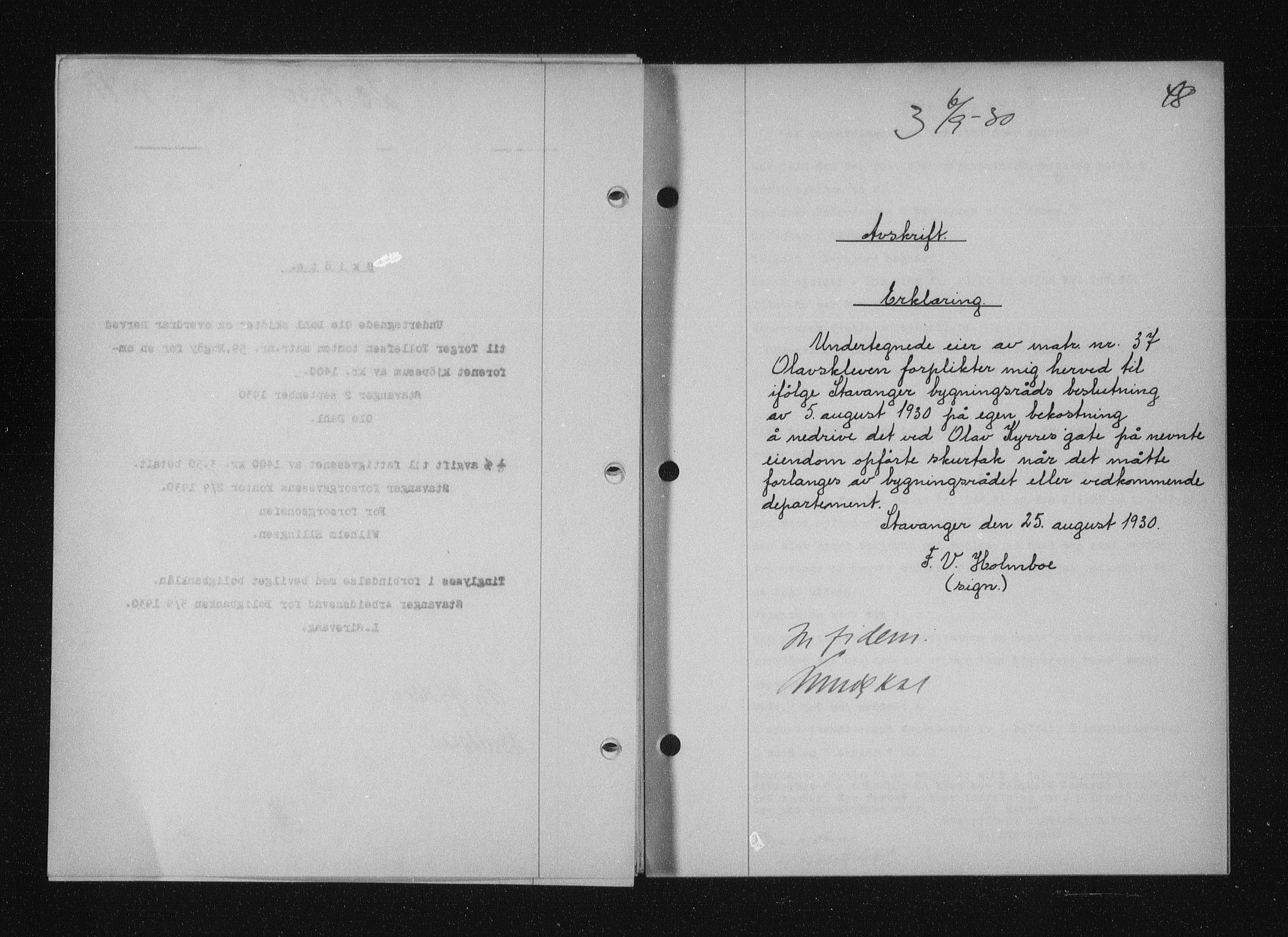 Stavanger byfogd, SAST/A-101408/001/4/41/410/410BB/L0058: Mortgage book no. 48, 1930-1931, Deed date: 06.09.1930