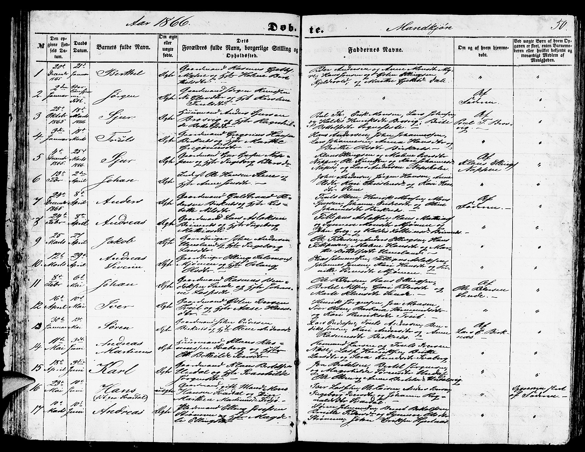 Gulen sokneprestembete, AV/SAB-A-80201/H/Hab/Habb/L0001: Parish register (copy) no. B 1, 1854-1866, p. 50