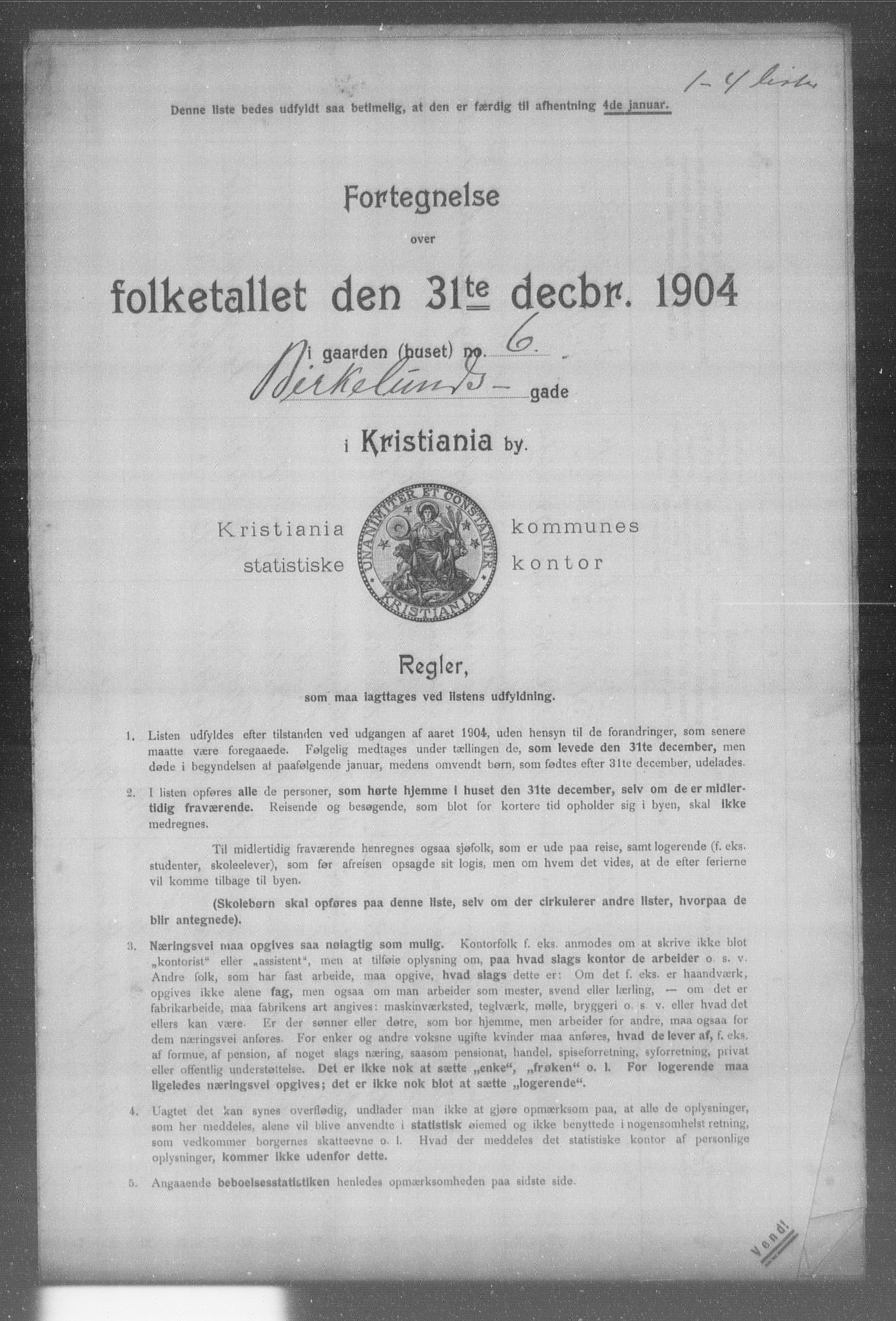 OBA, Municipal Census 1904 for Kristiania, 1904, p. 1137