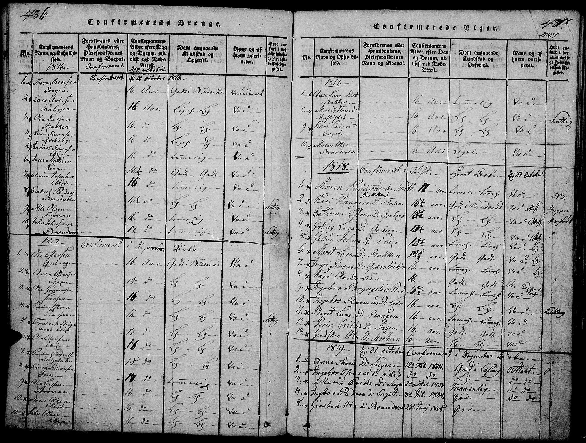 Tynset prestekontor, SAH/PREST-058/H/Ha/Hab/L0002: Parish register (copy) no. 2, 1814-1862, p. 486-487