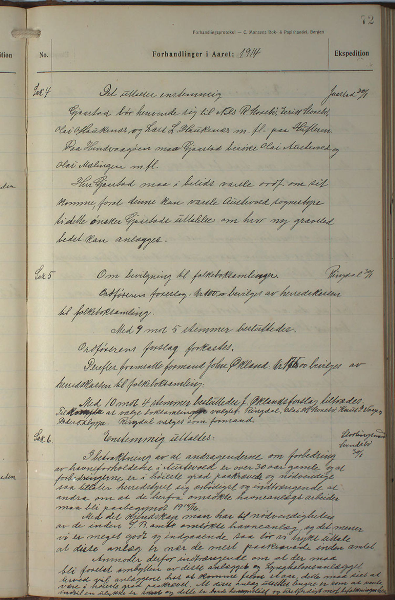 Austevoll kommune. Formannskapet, IKAH/1244-021/A/Aa/L0002b: Møtebok for heradstyret, 1910-1919, p. 145