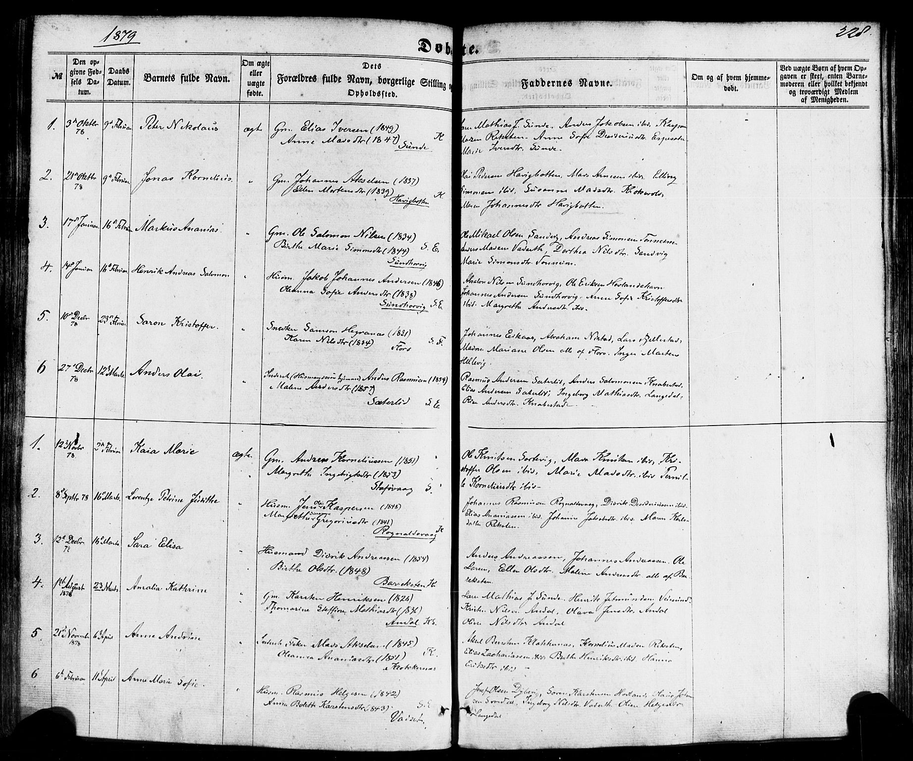 Kinn sokneprestembete, AV/SAB-A-80801/H/Haa/Haaa/L0006: Parish register (official) no. A 6, 1857-1885, p. 228