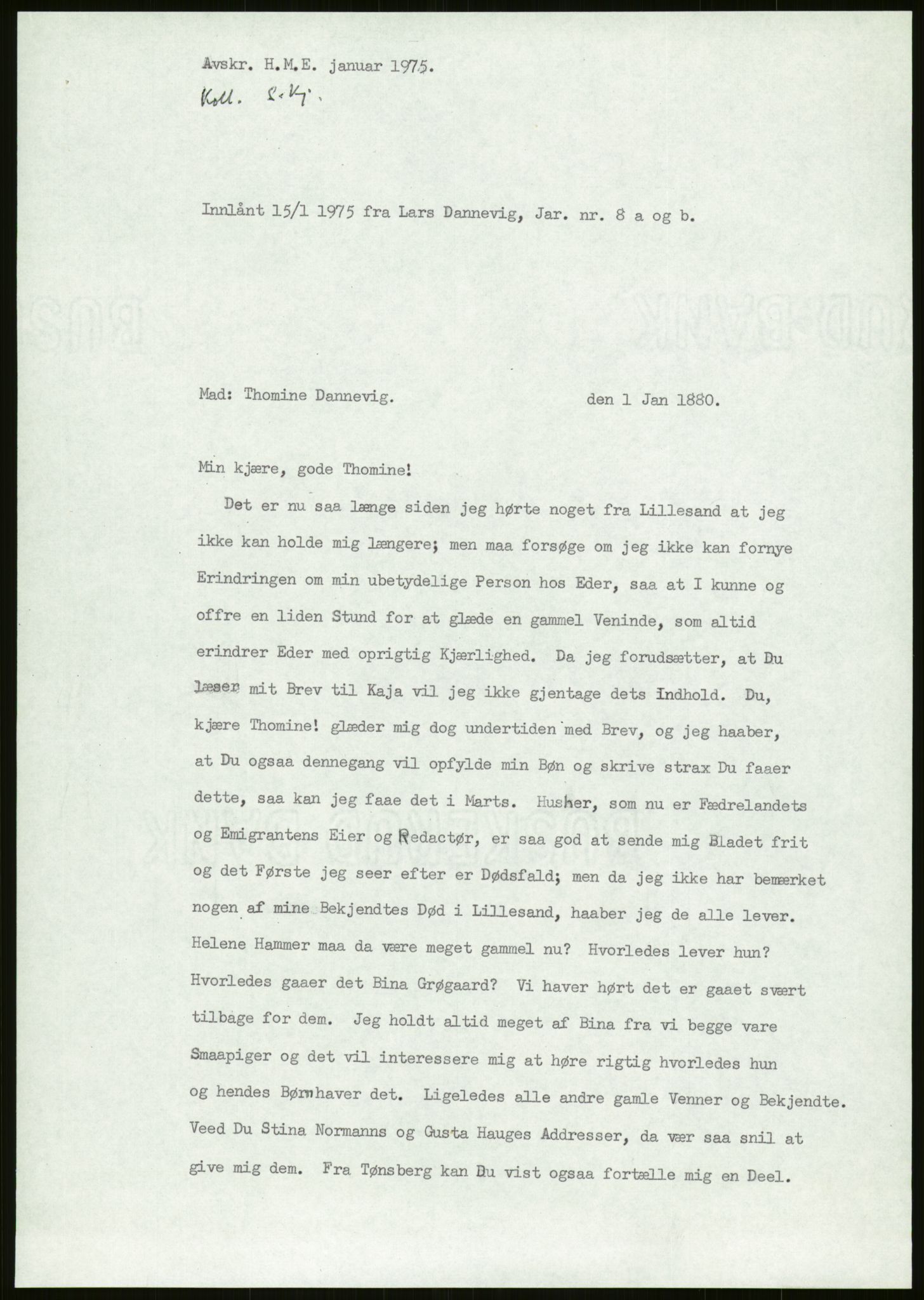 Samlinger til kildeutgivelse, Amerikabrevene, AV/RA-EA-4057/F/L0027: Innlån fra Aust-Agder: Dannevig - Valsgård, 1838-1914, p. 79