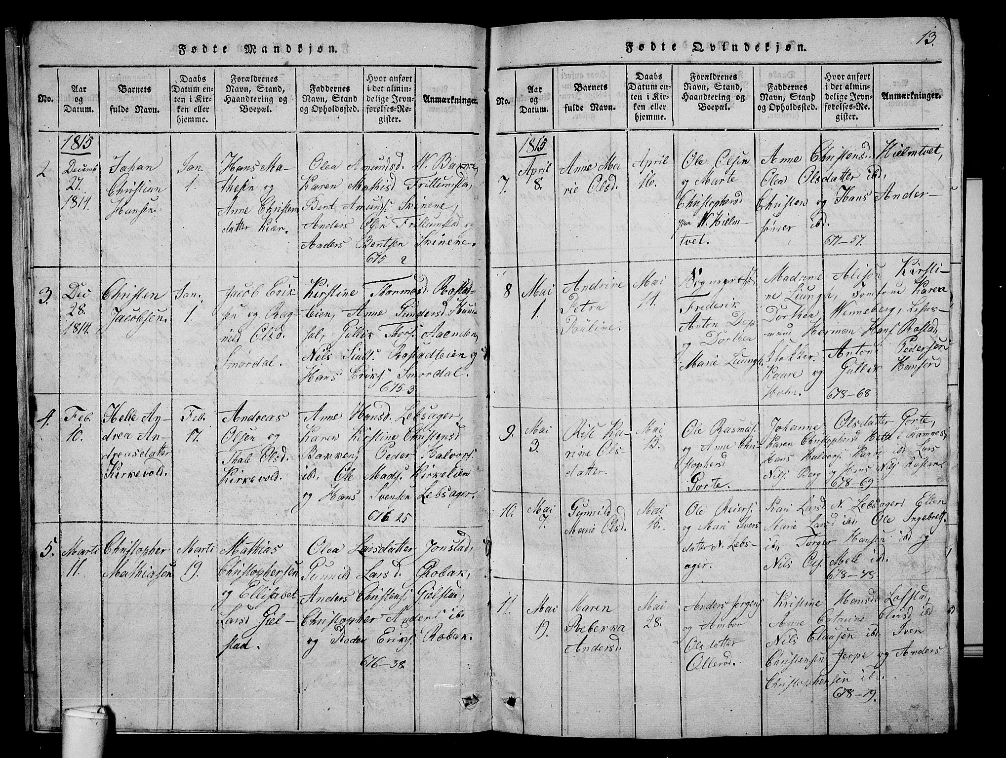 Våle kirkebøker, AV/SAKO-A-334/G/Ga/L0001: Parish register (copy) no. I 1, 1814-1824, p. 12-13