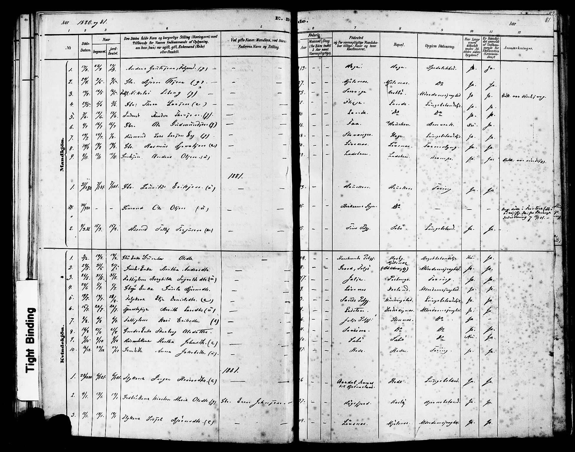 Finnøy sokneprestkontor, SAST/A-101825/H/Ha/Haa/L0010: Parish register (official) no. A 10, 1879-1890, p. 81