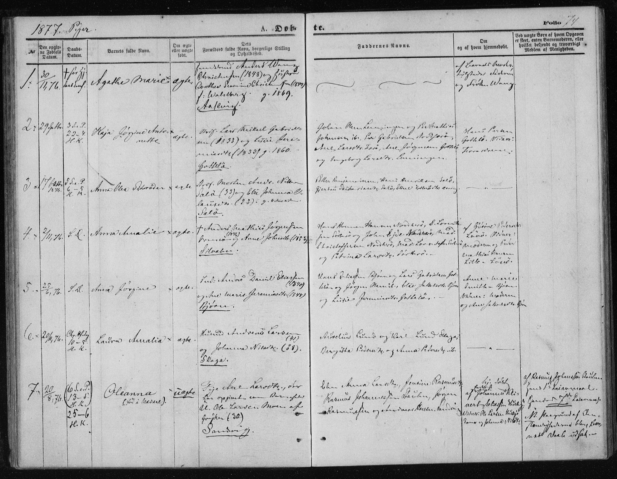 Ministerialprotokoller, klokkerbøker og fødselsregistre - Nordland, AV/SAT-A-1459/834/L0506: Parish register (official) no. 834A04, 1872-1878, p. 74