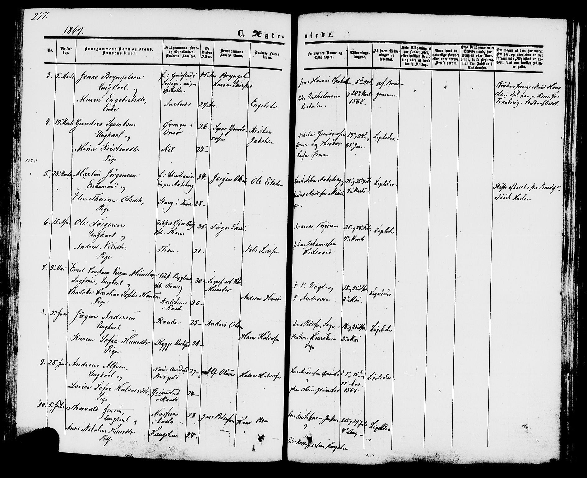 Råde prestekontor kirkebøker, AV/SAO-A-2009/F/Fa/L0006: Parish register (official) no. 6, 1854-1877, p. 277