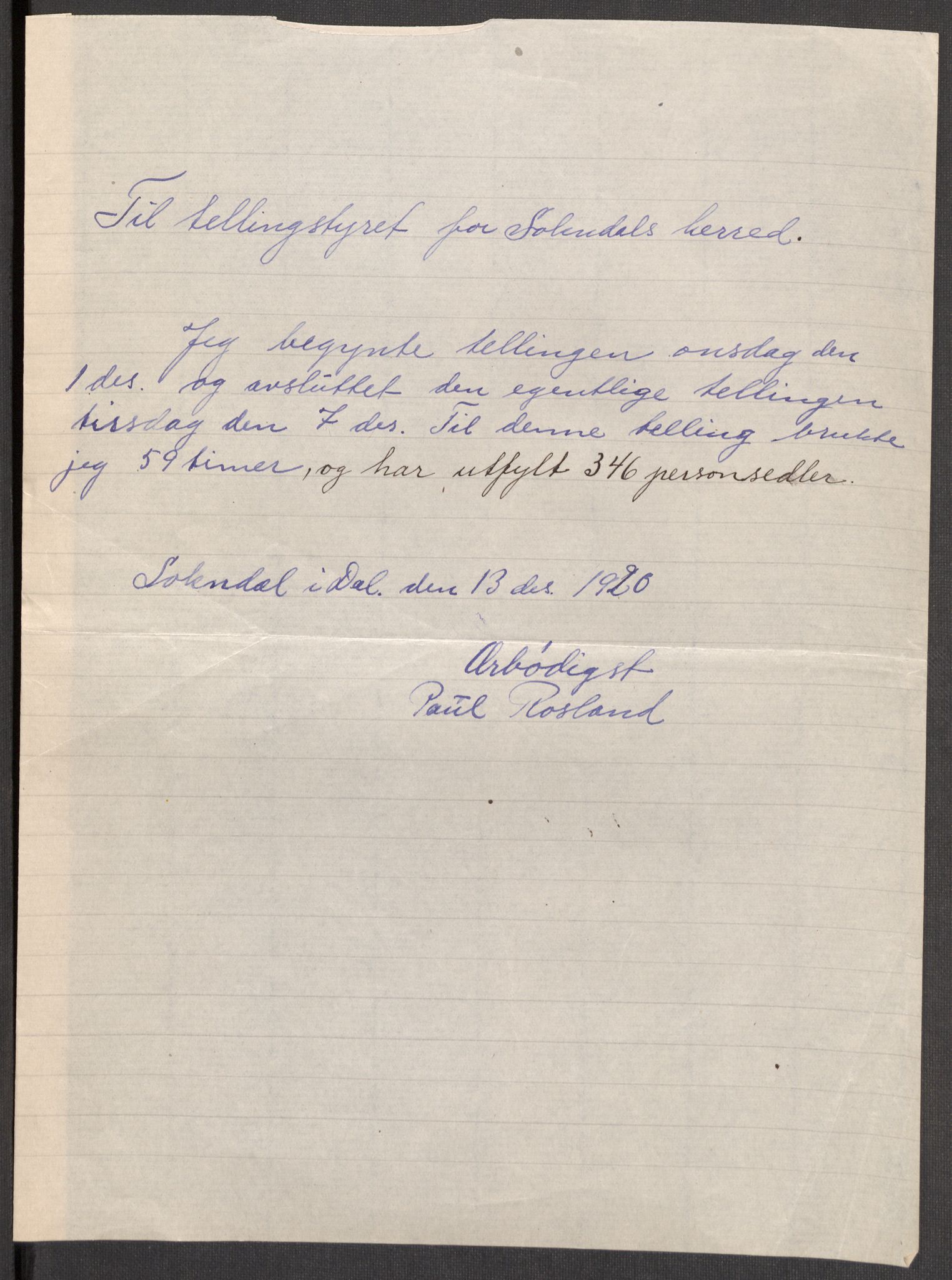 SAST, 1920 census for Sokndal, 1920, p. 12