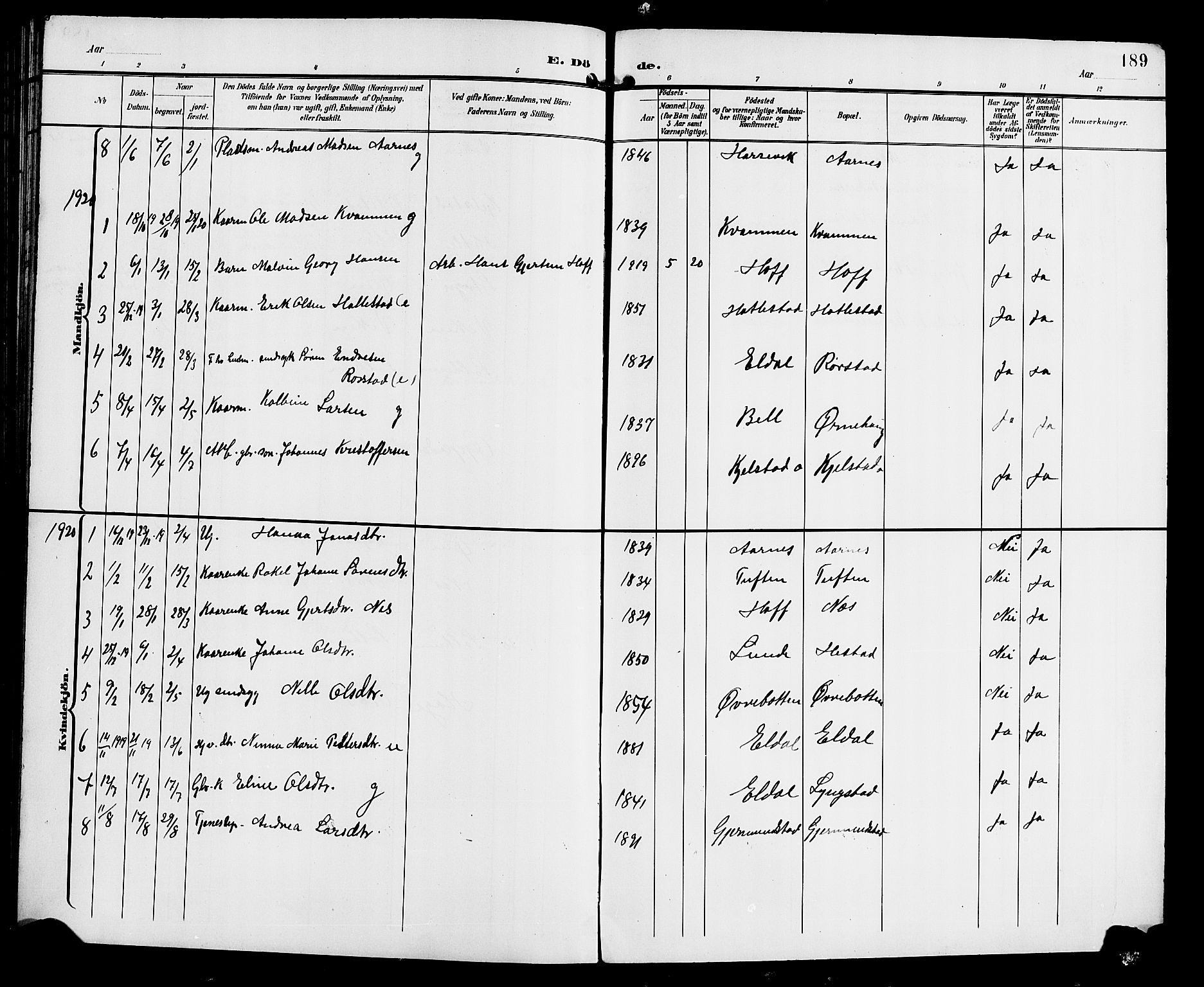 Gaular sokneprestembete, AV/SAB-A-80001/H/Hab: Parish register (copy) no. C 4, 1895-1920, p. 189