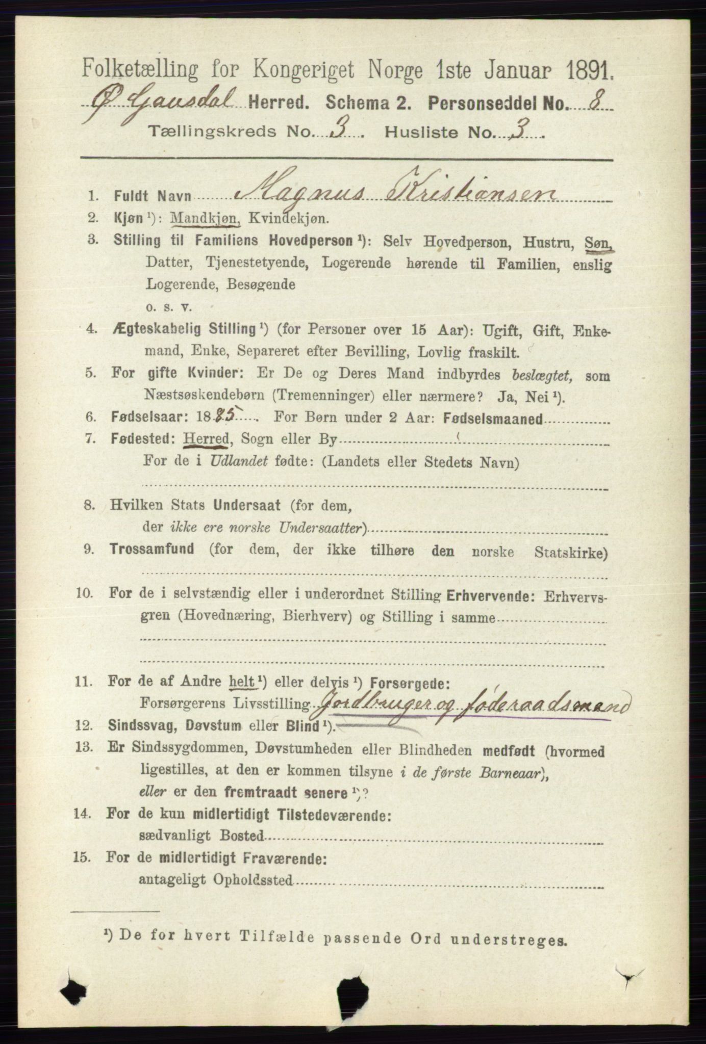 RA, 1891 census for 0522 Østre Gausdal, 1891, p. 1738