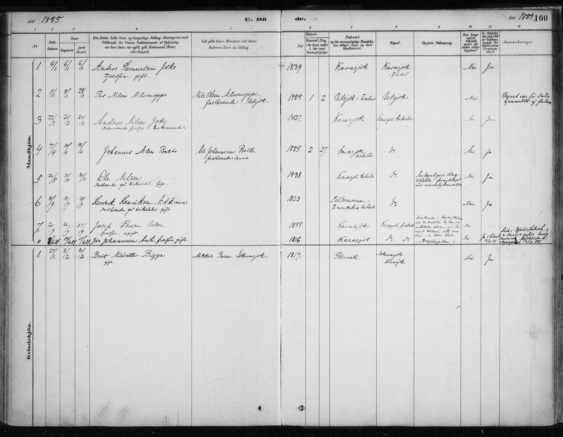 Karasjok sokneprestkontor, SATØ/S-1352/H/Ha/L0002kirke: Parish register (official) no. 2, 1885-1906, p. 160