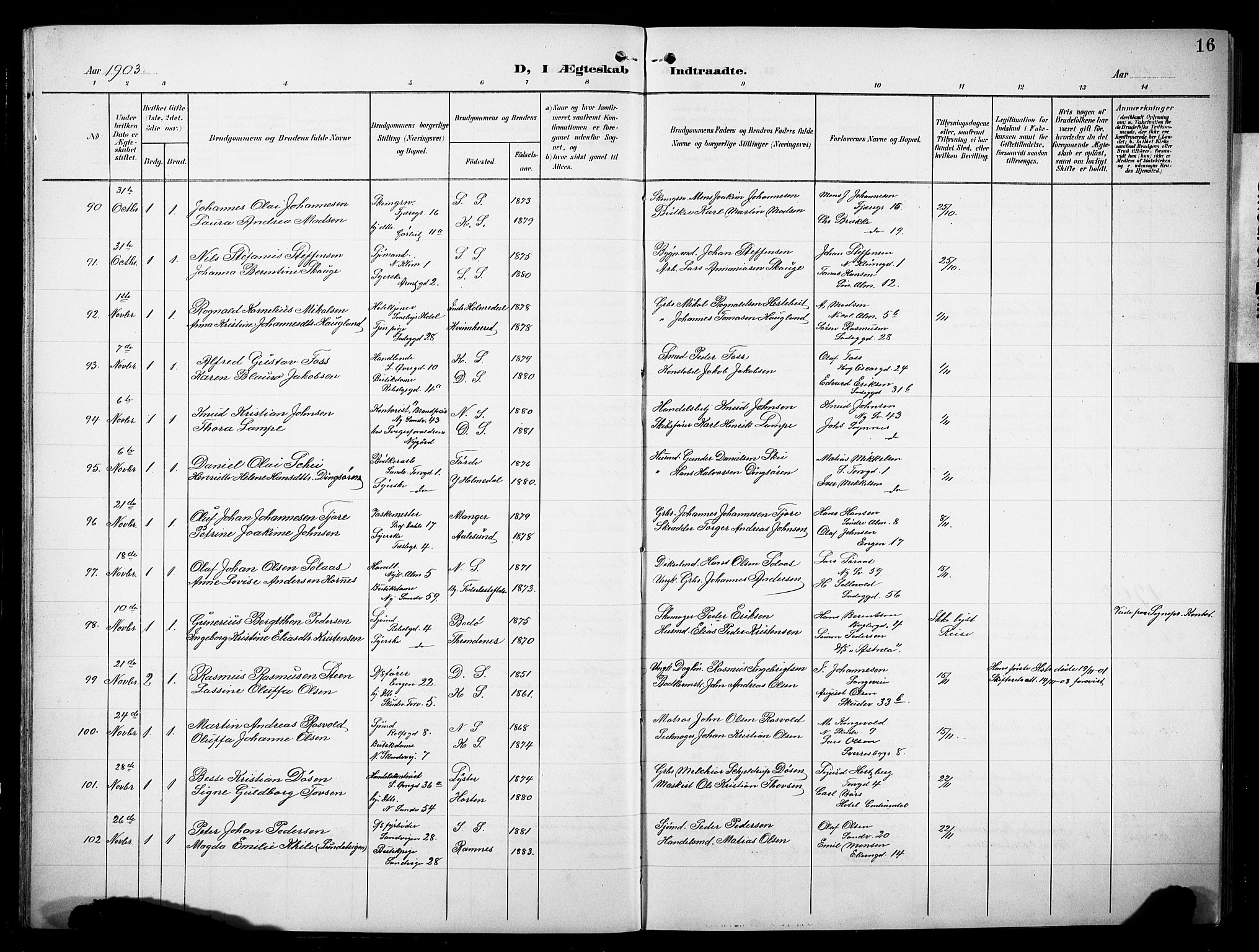 Sandviken Sokneprestembete, AV/SAB-A-77601/H/Hb/L0014: Parish register (copy) no. D 1, 1902-1929, p. 16