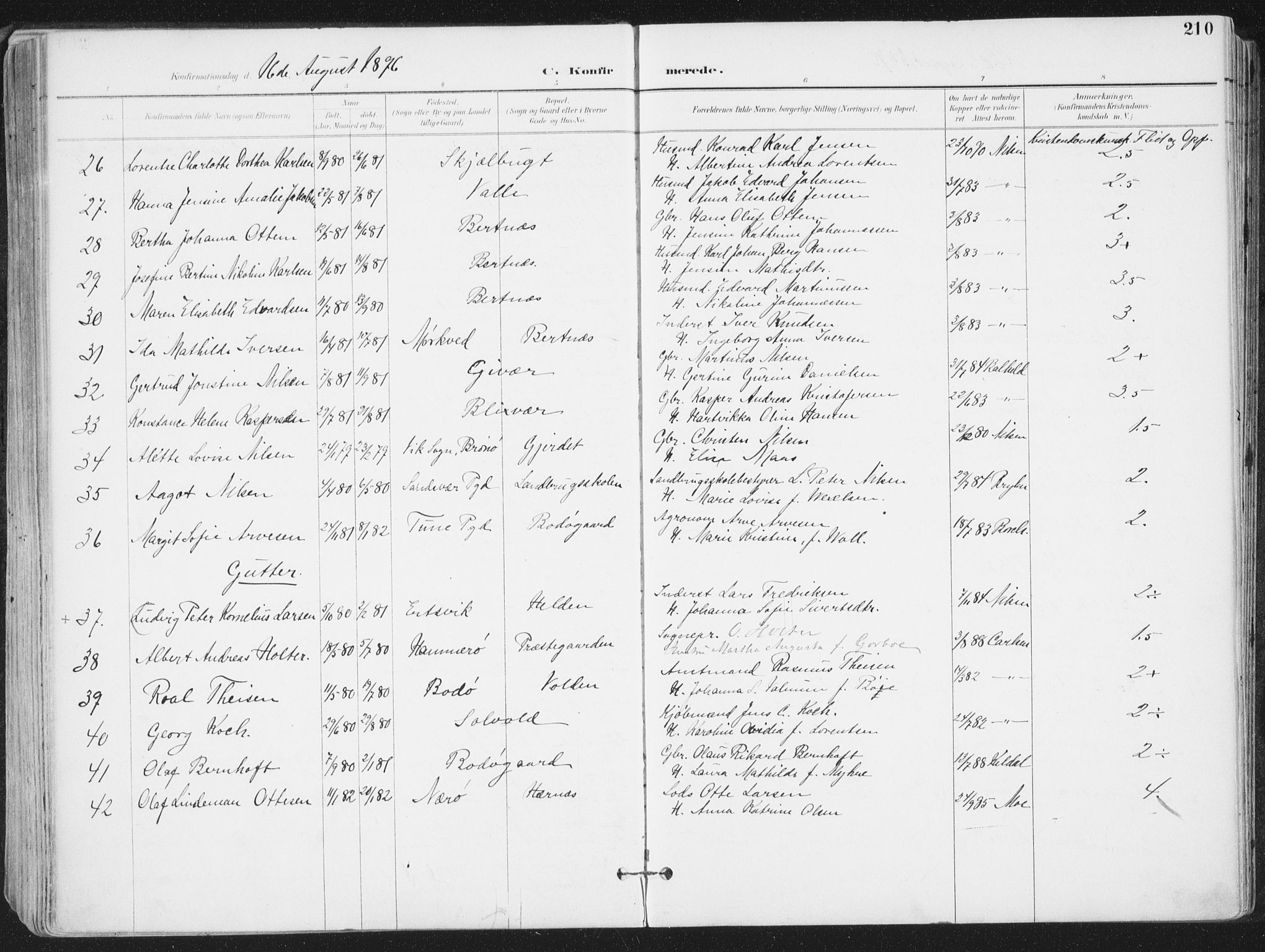 Ministerialprotokoller, klokkerbøker og fødselsregistre - Nordland, AV/SAT-A-1459/802/L0055: Parish register (official) no. 802A02, 1894-1915, p. 210