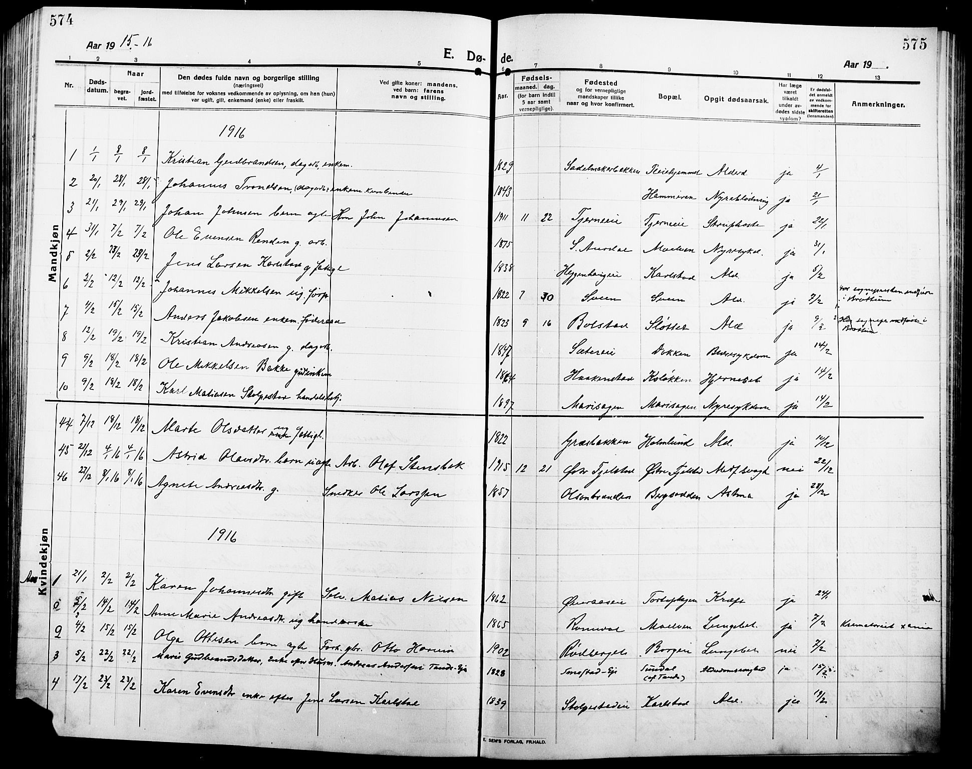 Ringsaker prestekontor, SAH/PREST-014/L/La/L0018: Parish register (copy) no. 18, 1913-1922, p. 574-575