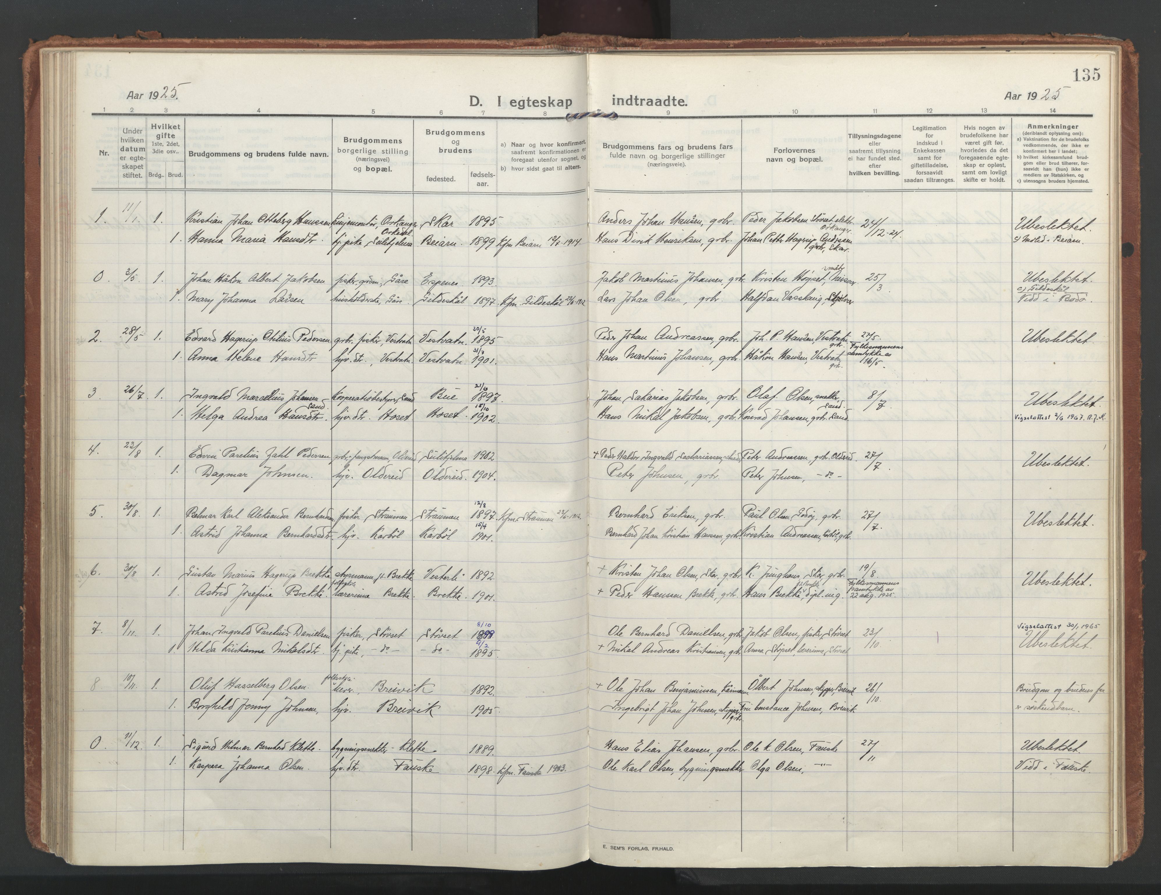 Ministerialprotokoller, klokkerbøker og fødselsregistre - Nordland, AV/SAT-A-1459/852/L0748: Parish register (official) no. 852A18, 1913-1932, p. 135