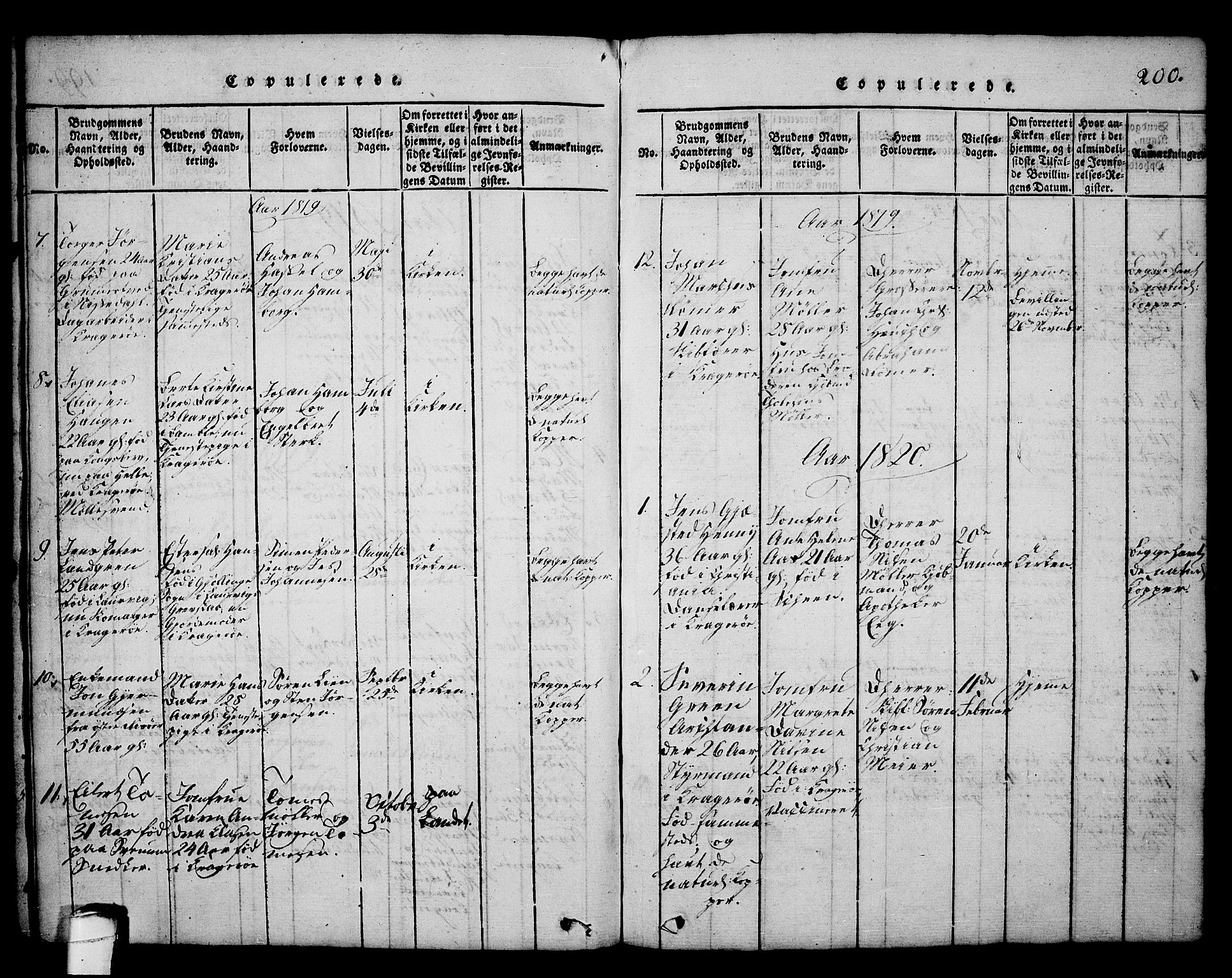 Kragerø kirkebøker, AV/SAKO-A-278/G/Ga/L0002: Parish register (copy) no. 2, 1814-1831, p. 200