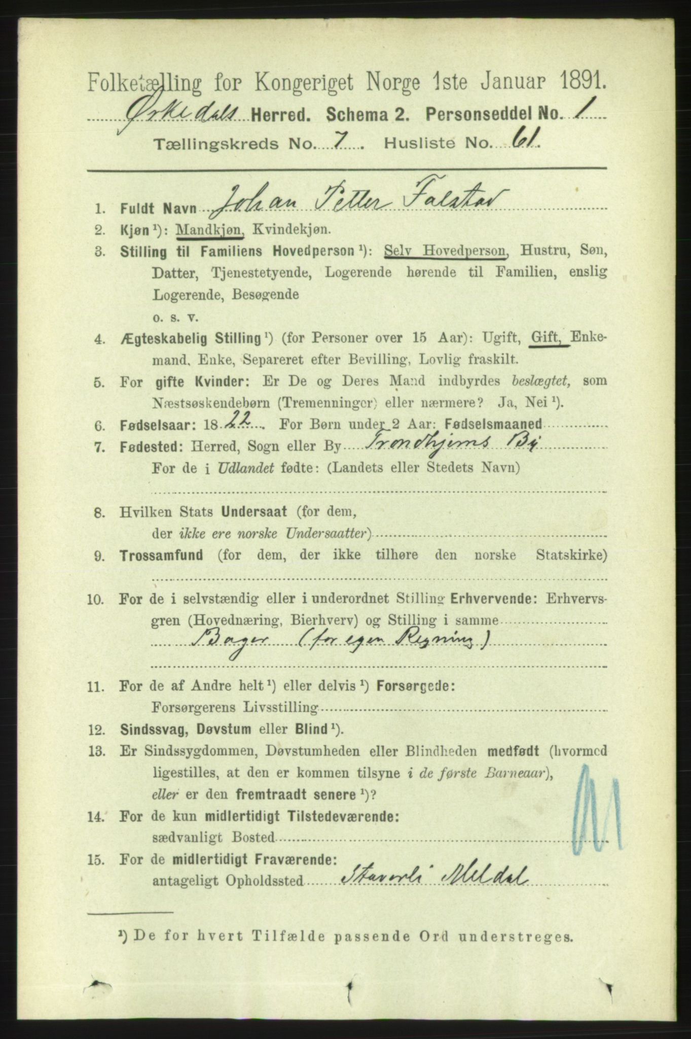 RA, 1891 census for 1638 Orkdal, 1891, p. 3752