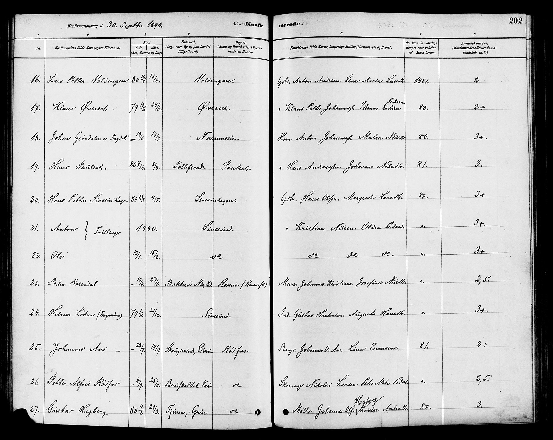 Vestre Toten prestekontor, SAH/PREST-108/H/Ha/Haa/L0009: Parish register (official) no. 9, 1878-1894, p. 202