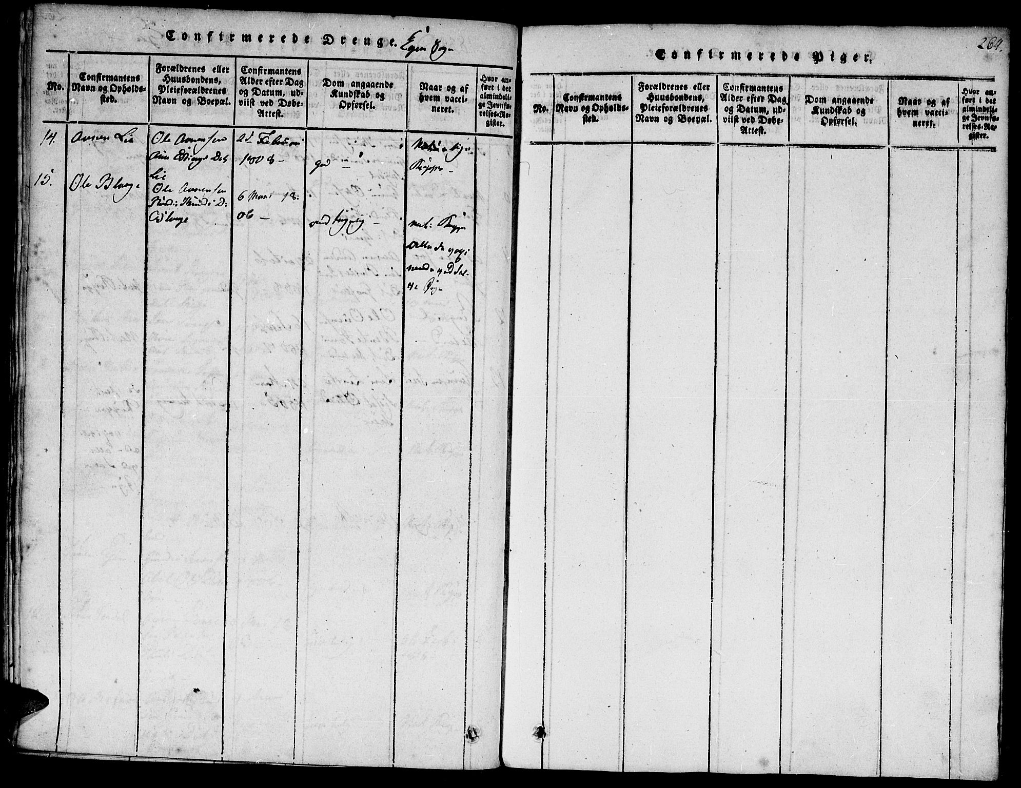 Hægebostad sokneprestkontor, SAK/1111-0024/F/Fa/Faa/L0002: Parish register (official) no. A 2 /2, 1816-1824, p. 264