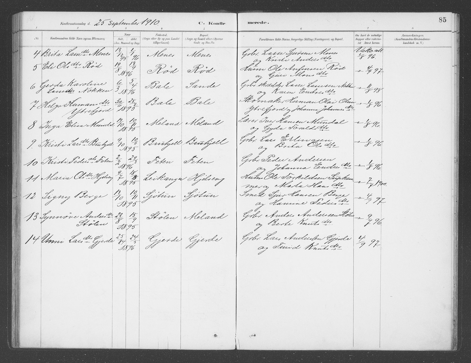 Balestrand sokneprestembete, SAB/A-79601/H/Haa/Haab/L0001: Parish register (official) no. B  1, 1889-1910, p. 85
