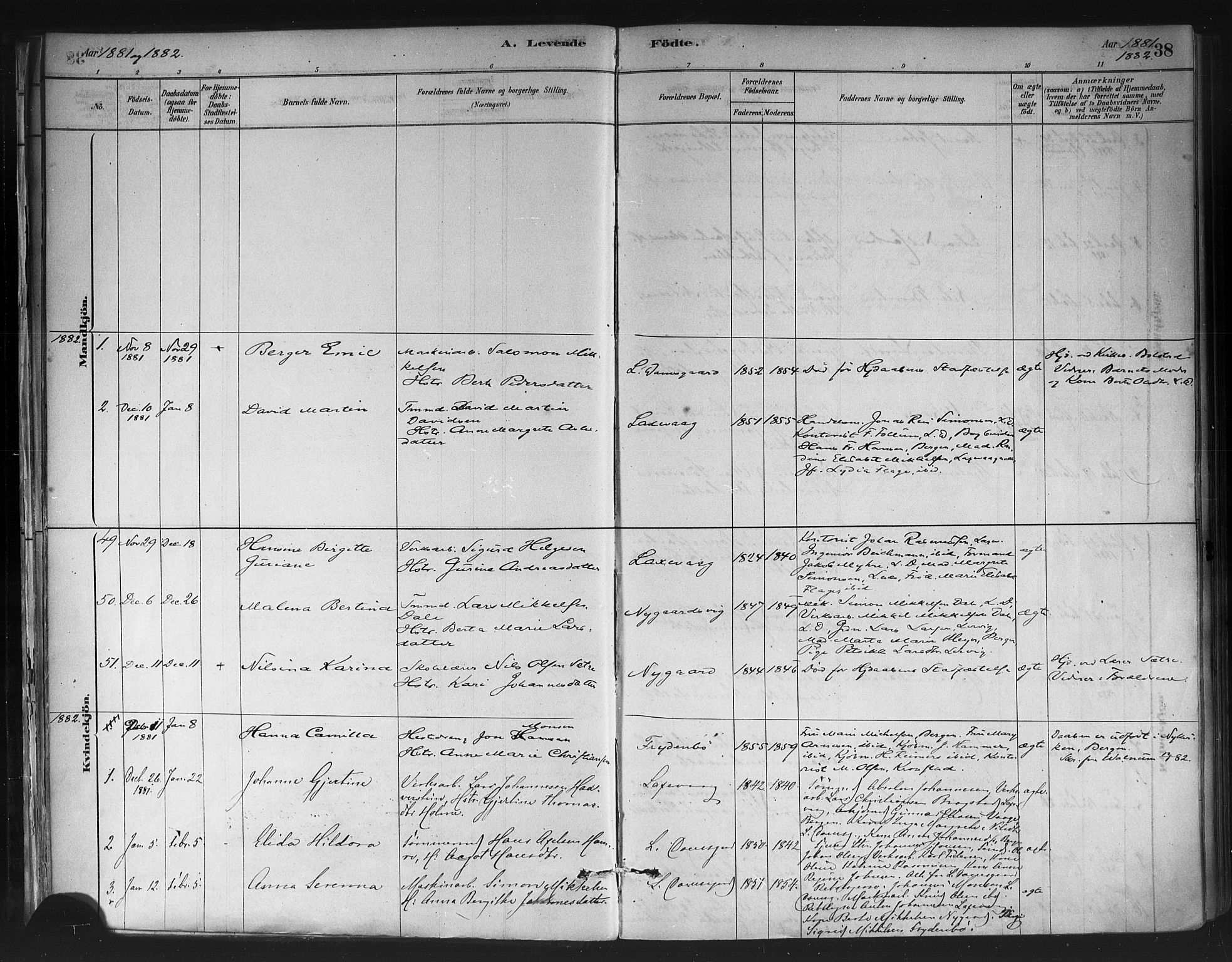 Askøy Sokneprestembete, SAB/A-74101/H/Ha/Haa/Haae/L0002: Parish register (official) no. E 2, 1878-1891, p. 38