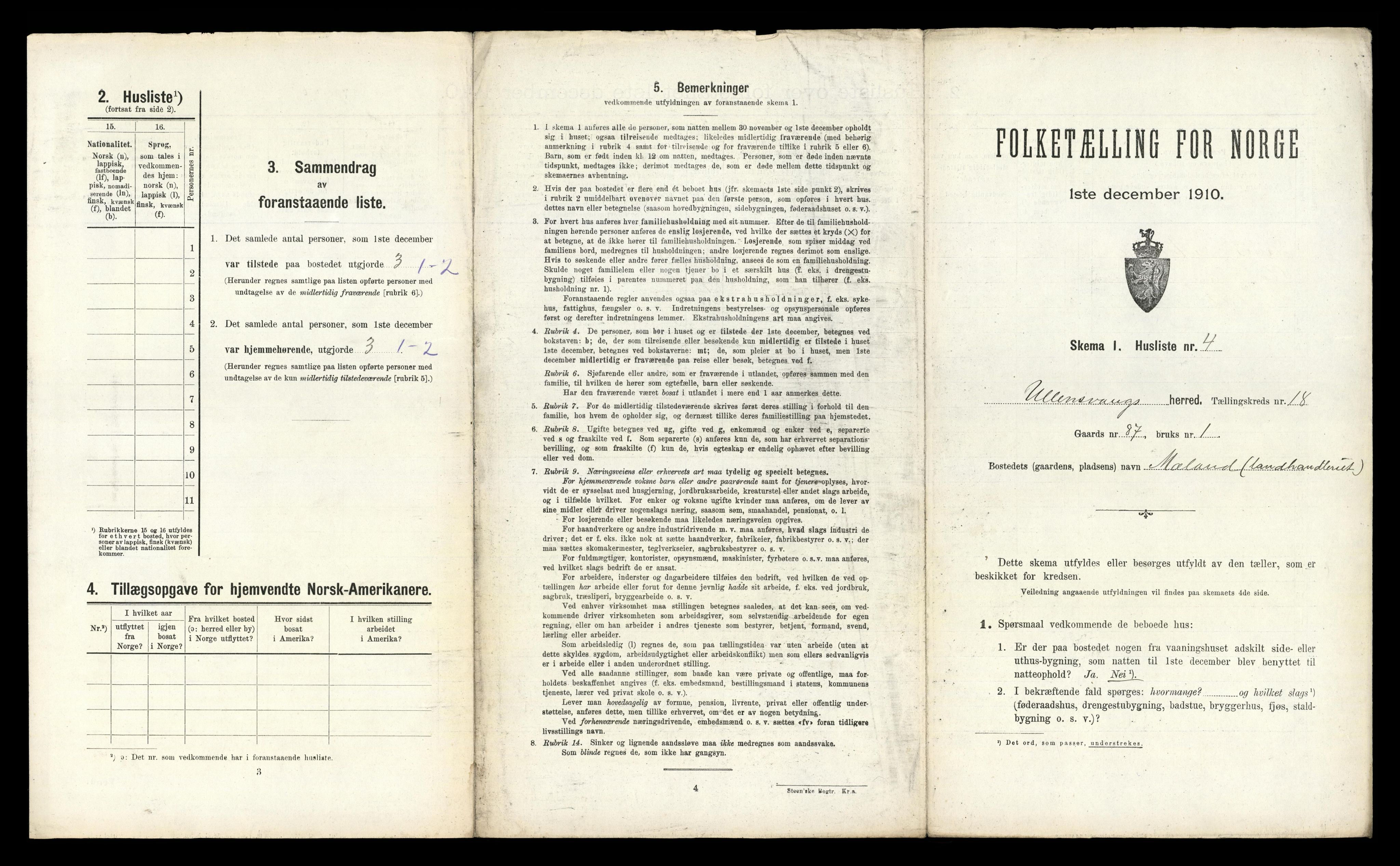 RA, 1910 census for Ullensvang, 1910, p. 2283