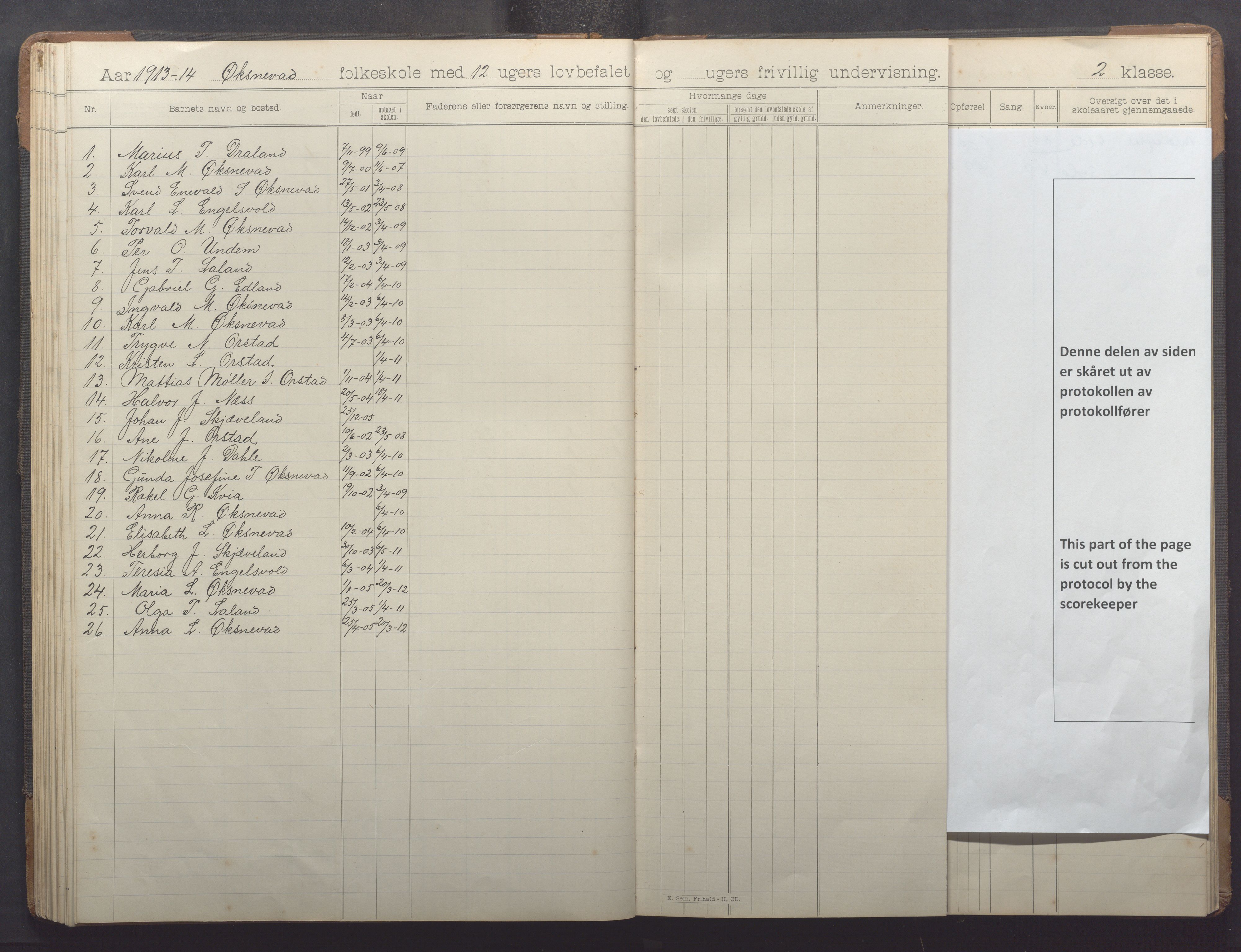 Klepp kommune - Engelsvoll skole, IKAR/K-100299/H/L0001: Skoleprotokoll, 1908-1918, p. 62