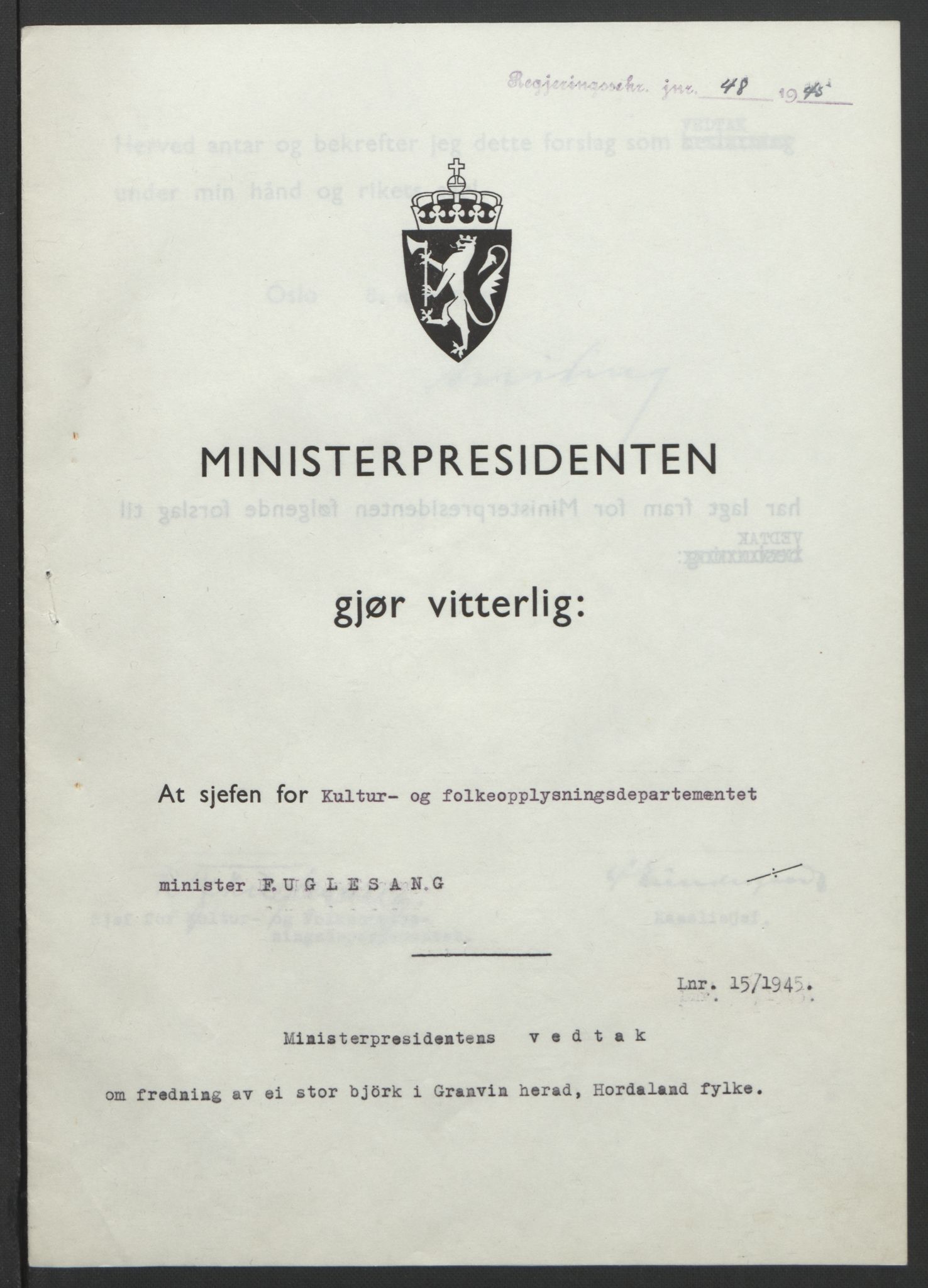 NS-administrasjonen 1940-1945 (Statsrådsekretariatet, de kommisariske statsråder mm), RA/S-4279/D/Db/L0101/0001: -- / Lover og vedtak, 1945, p. 216