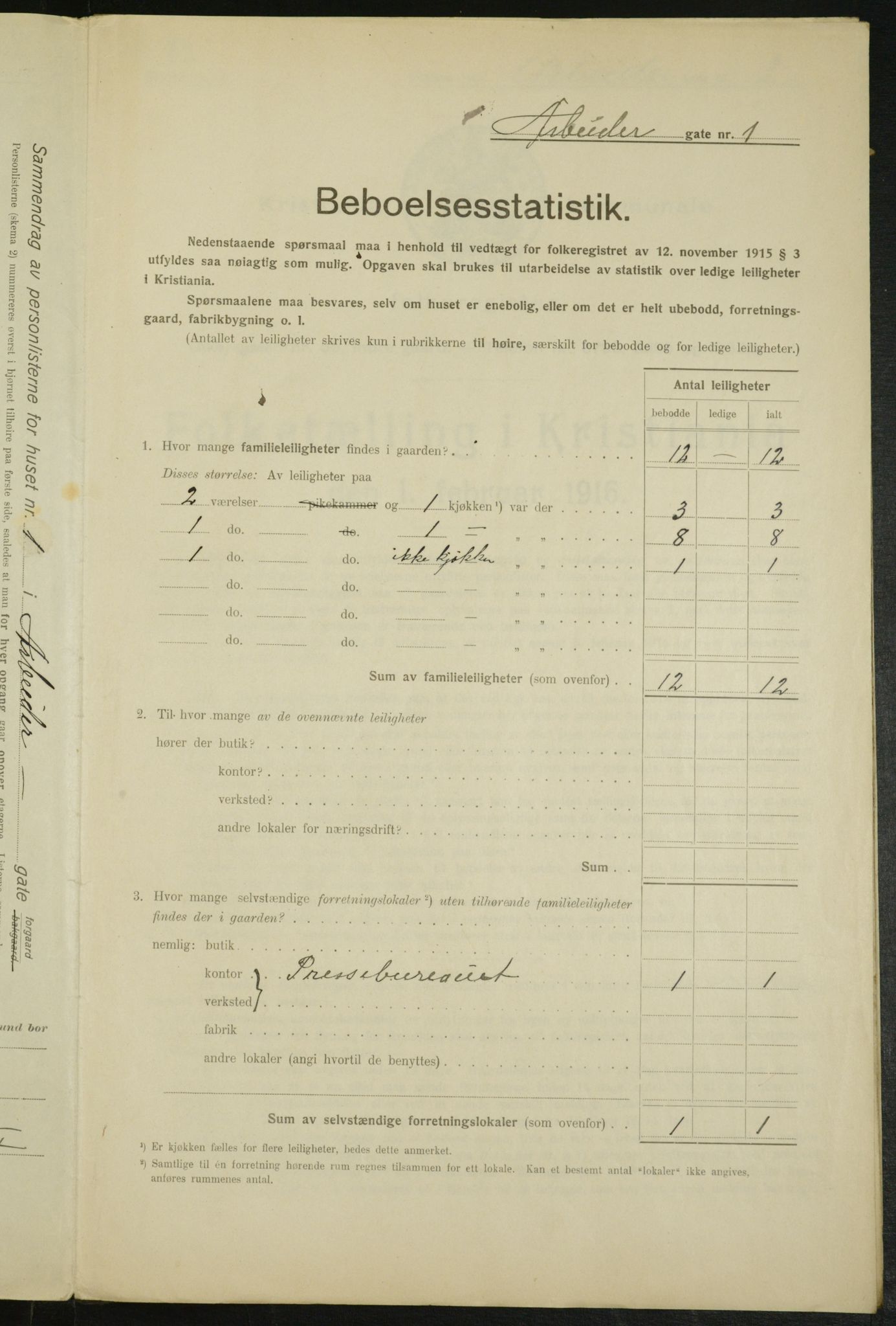 OBA, Municipal Census 1916 for Kristiania, 1916, p. 1431