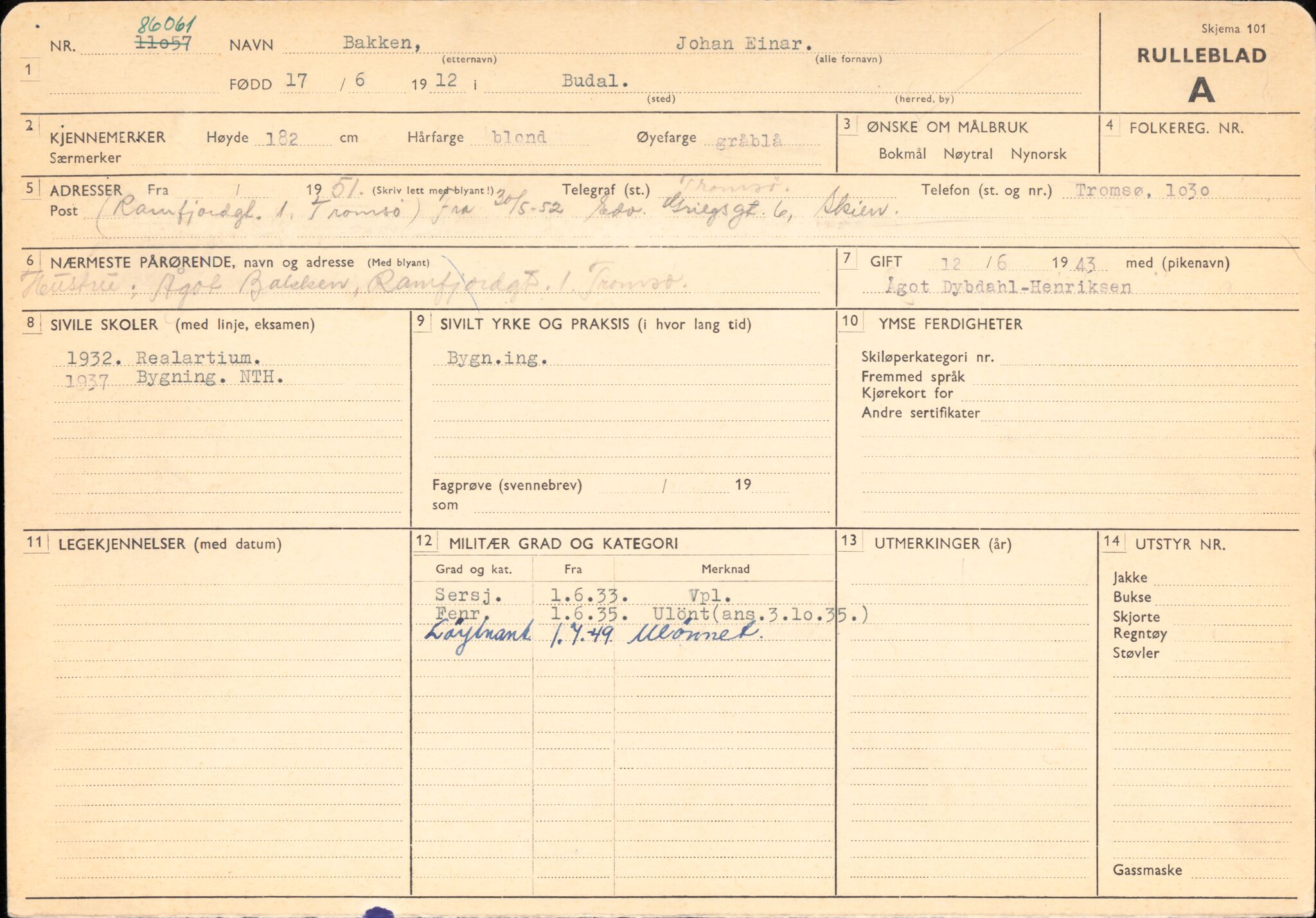 Forsvaret, Forsvarets overkommando/Luftforsvarsstaben, RA/RAFA-4079/P/Pa/L0029: Personellpapirer, 1912, p. 84