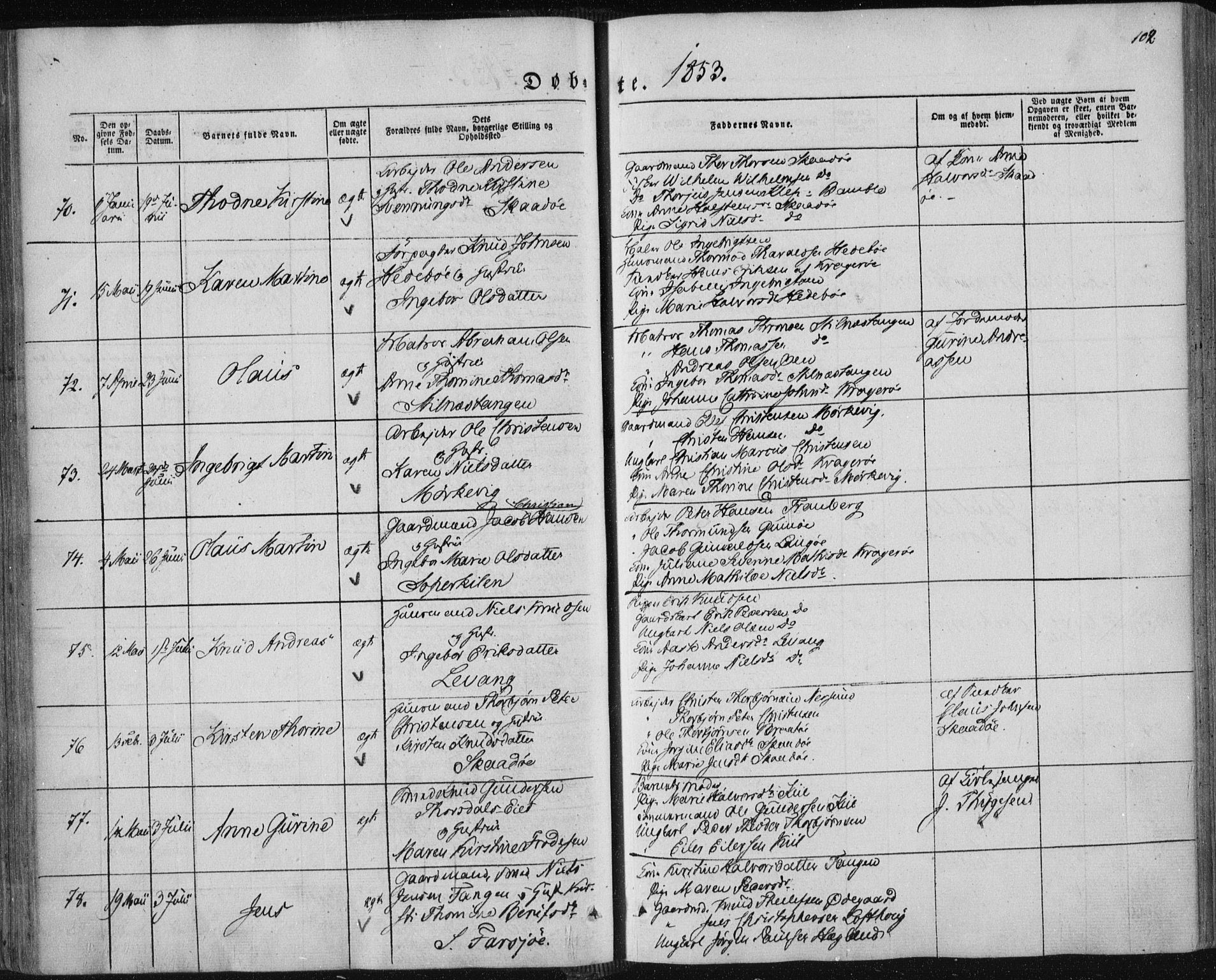 Sannidal kirkebøker, AV/SAKO-A-296/F/Fa/L0008: Parish register (official) no. 8, 1847-1862, p. 102