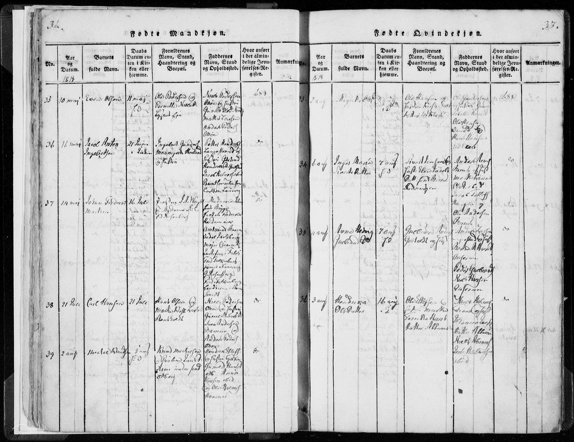 Hedrum kirkebøker, SAKO/A-344/F/Fa/L0004: Parish register (official) no. I 4, 1817-1835, p. 36-37
