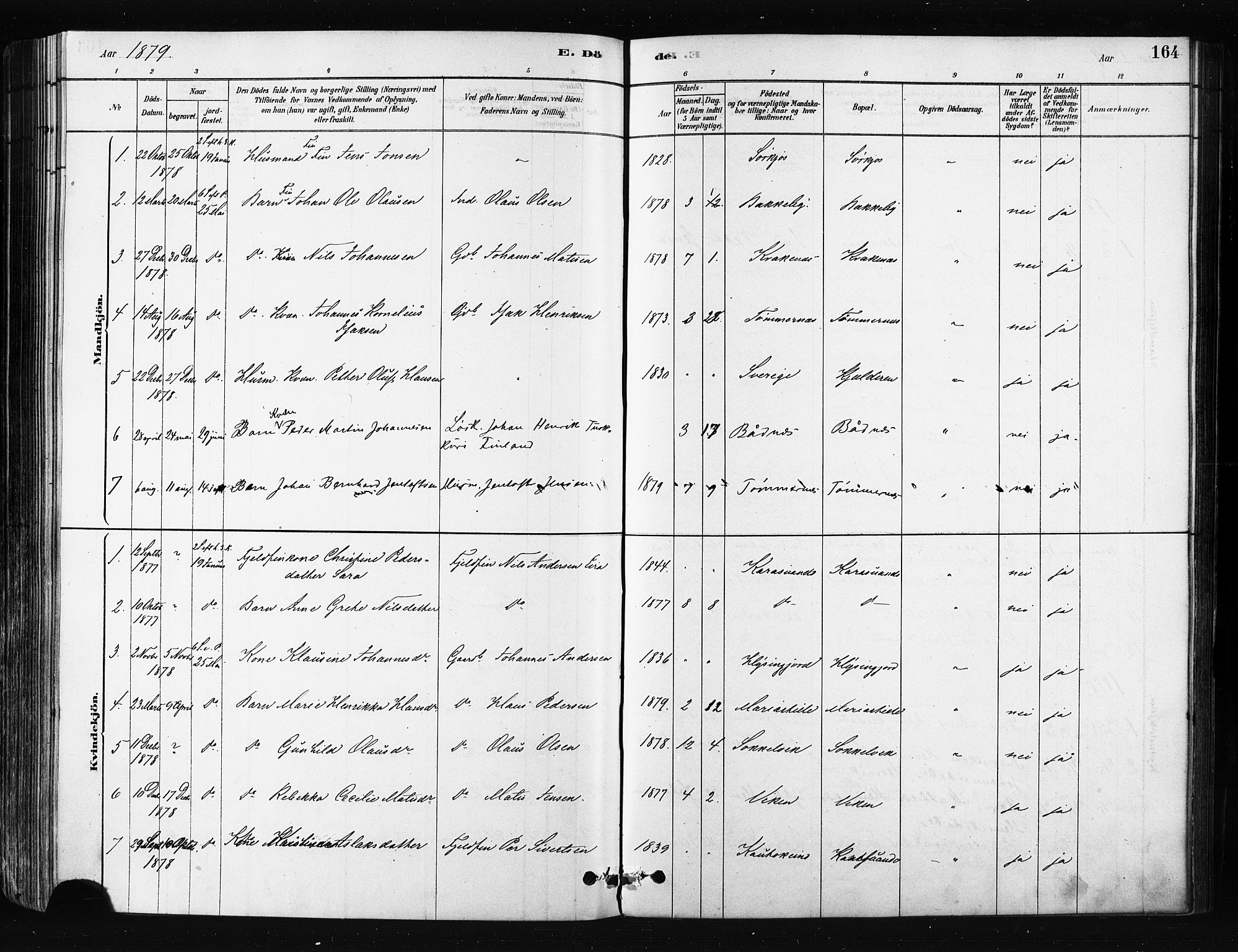 Skjervøy sokneprestkontor, SATØ/S-1300/H/Ha/Haa/L0014kirke: Parish register (official) no. 14, 1878-1894, p. 164