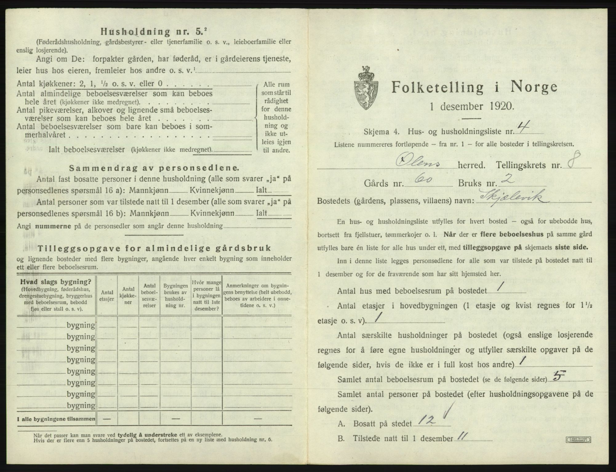 SAB, 1920 census for Ølen, 1920, p. 554