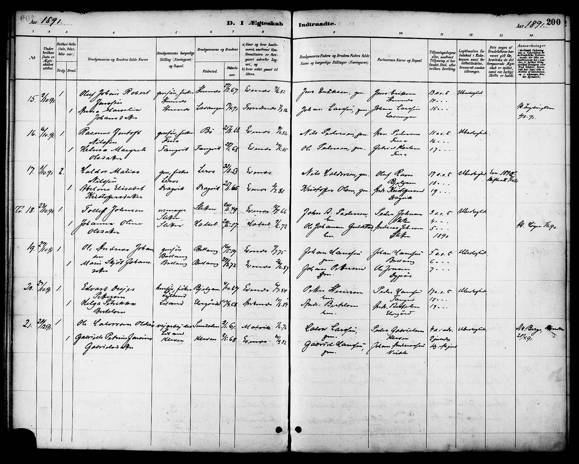 Ministerialprotokoller, klokkerbøker og fødselsregistre - Nordland, AV/SAT-A-1459/863/L0898: Parish register (official) no. 863A10, 1886-1897, p. 200