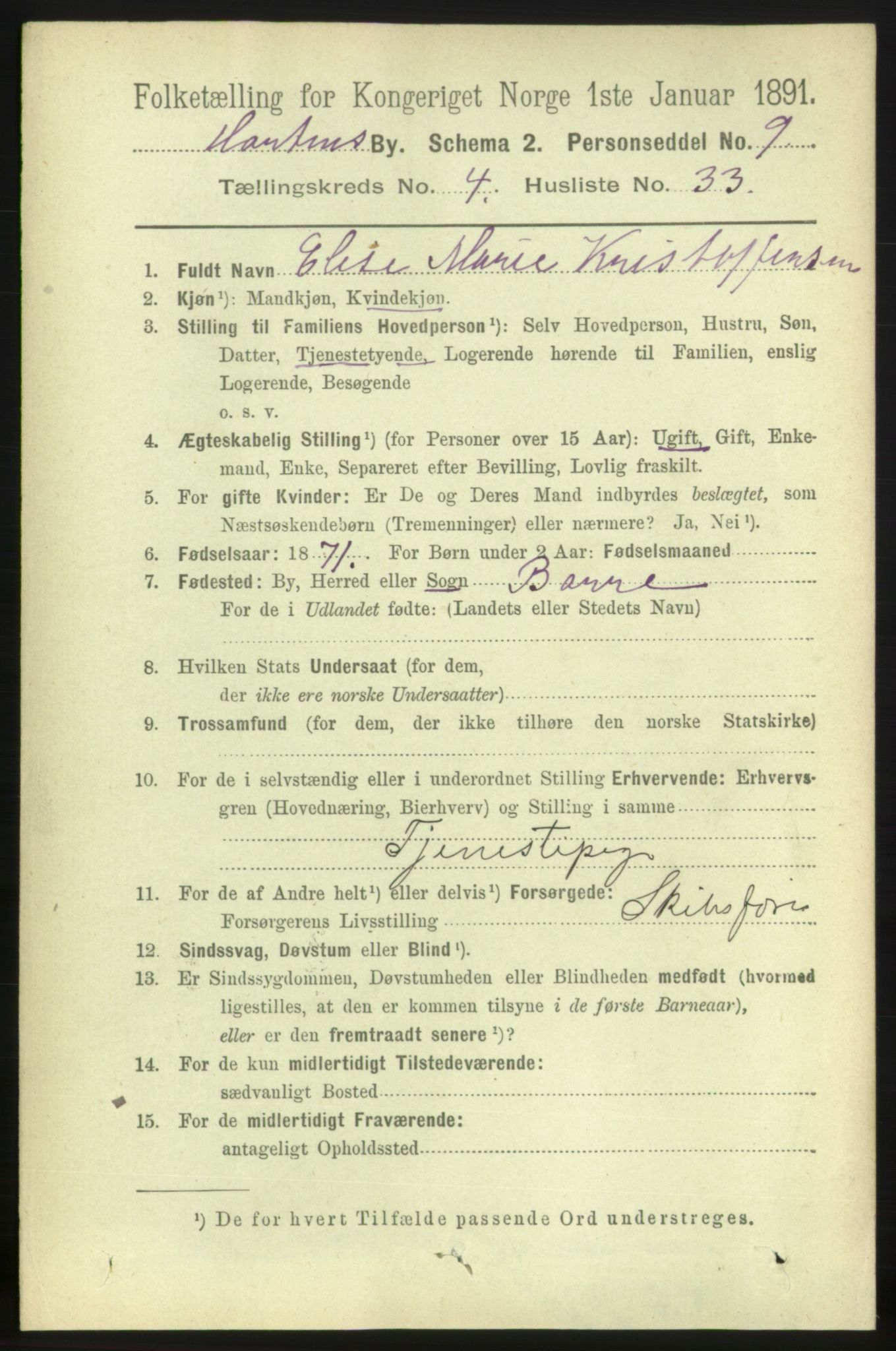 RA, 1891 census for 0703 Horten, 1891, p. 3479