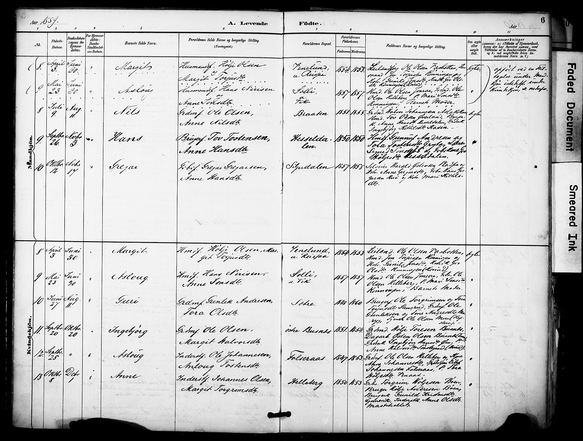 Gransherad kirkebøker, SAKO/A-267/F/Fa/L0005: Parish register (official) no. I 5, 1887-1916, p. 6