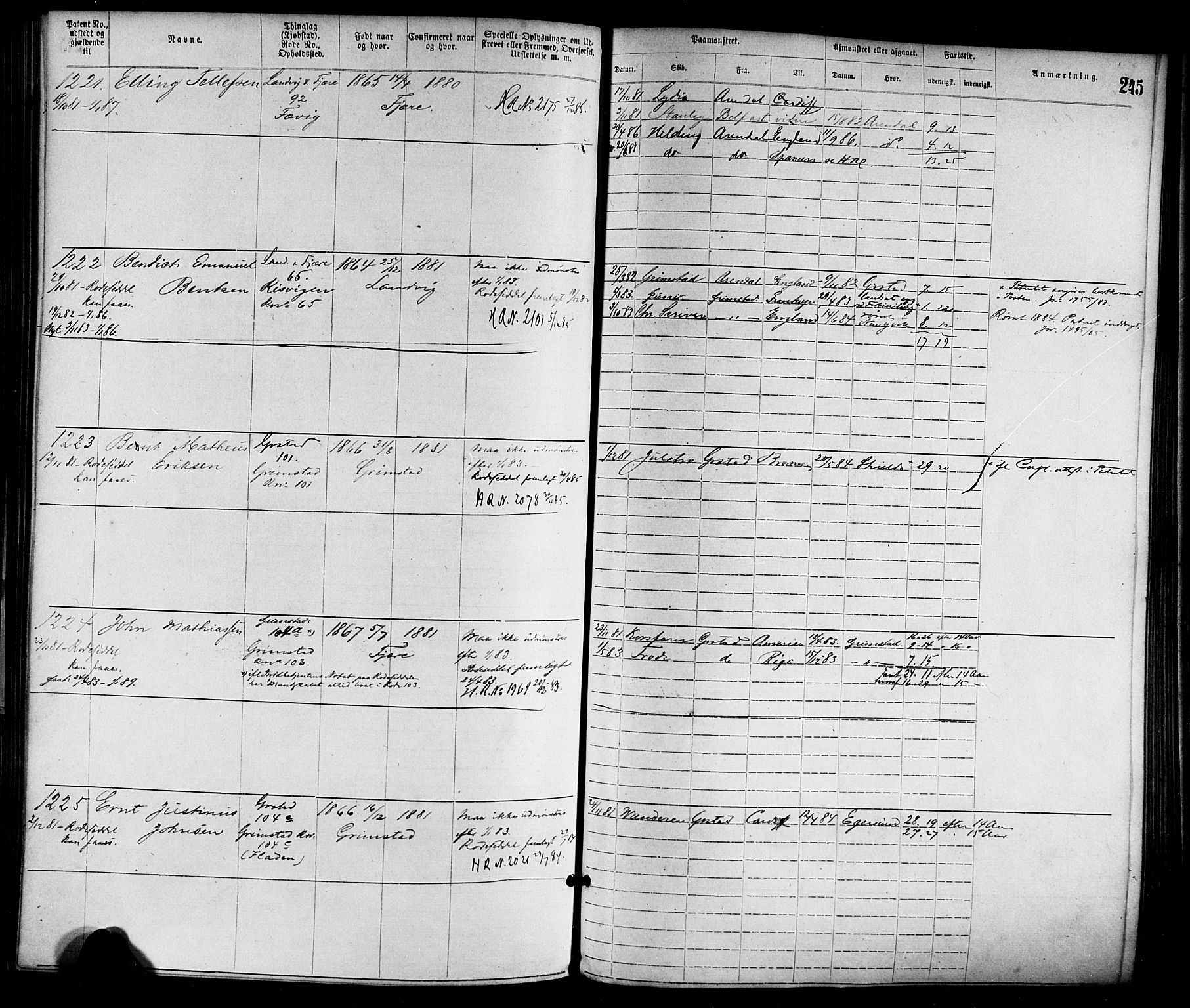 Grimstad mønstringskrets, SAK/2031-0013/F/Fa/L0001: Annotasjonsrulle nr 1-1920 med register, F-1, 1870-1892, p. 275