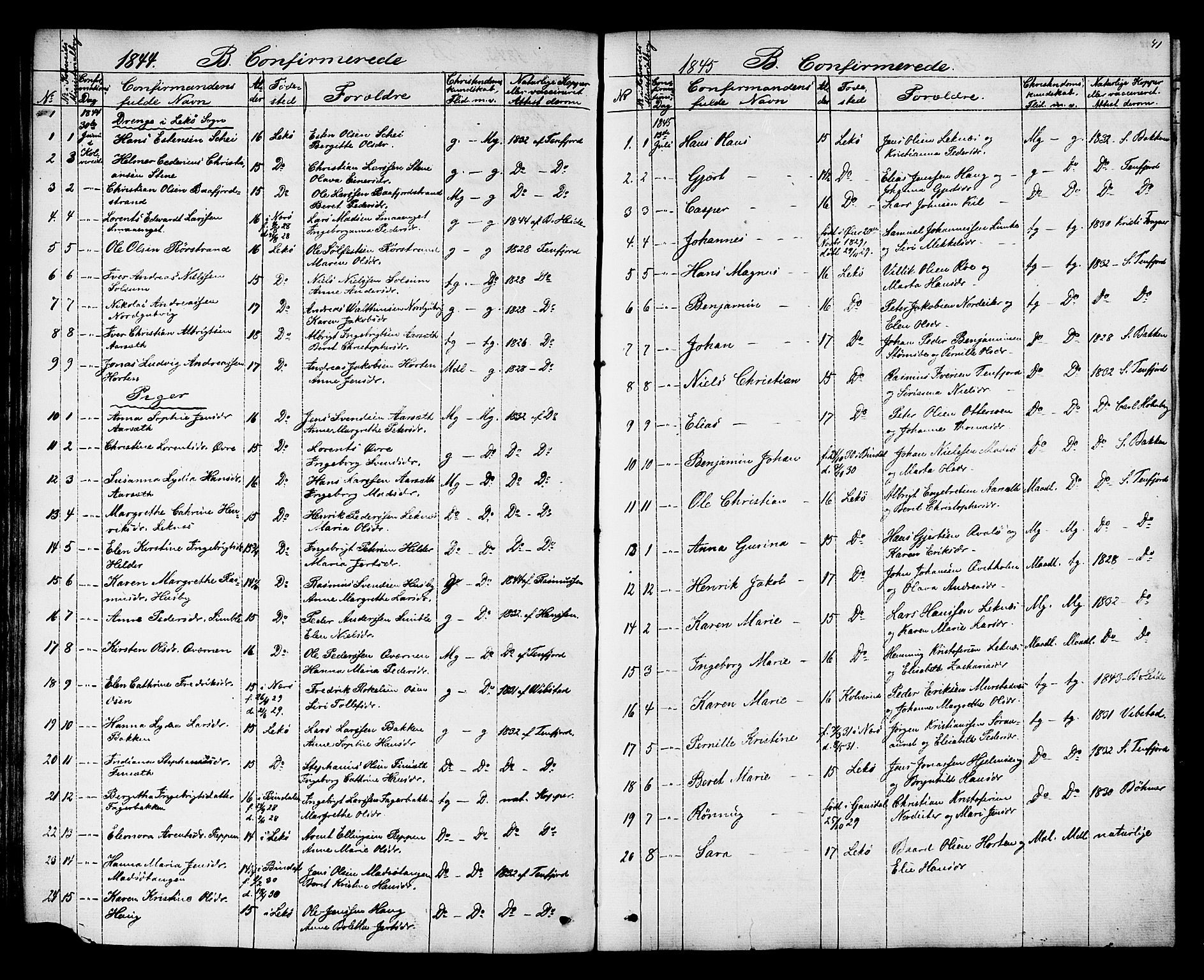 Ministerialprotokoller, klokkerbøker og fødselsregistre - Nord-Trøndelag, SAT/A-1458/788/L0695: Parish register (official) no. 788A02, 1843-1862, p. 41